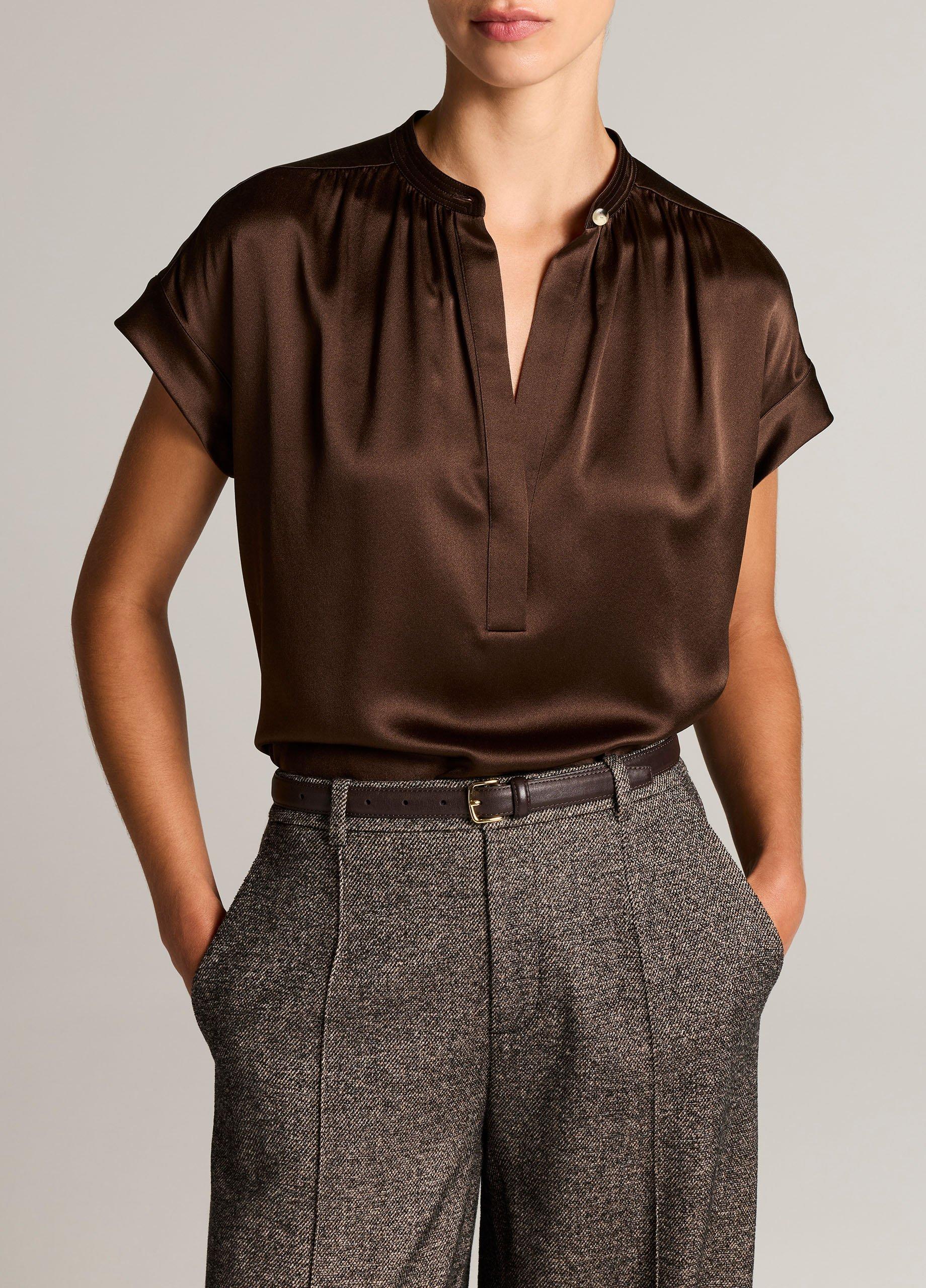 Silk Gathered Cap-Sleeve Blouse image number 0