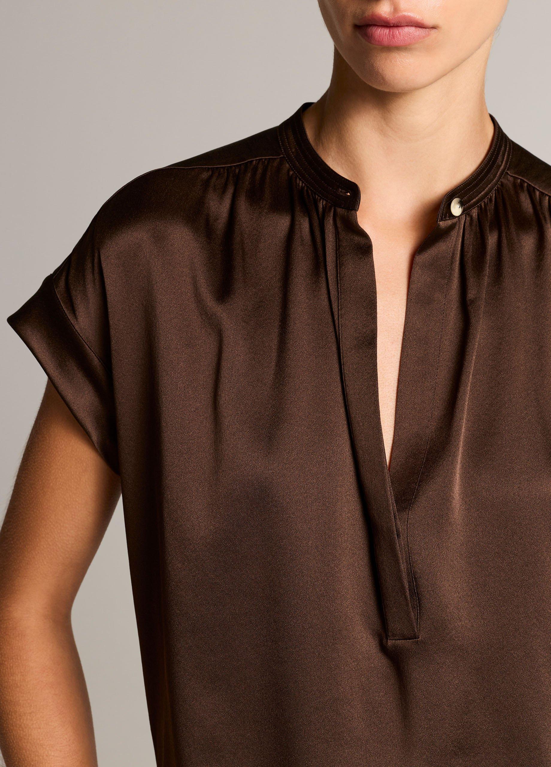 Silk Gathered Cap-Sleeve Blouse image number 1