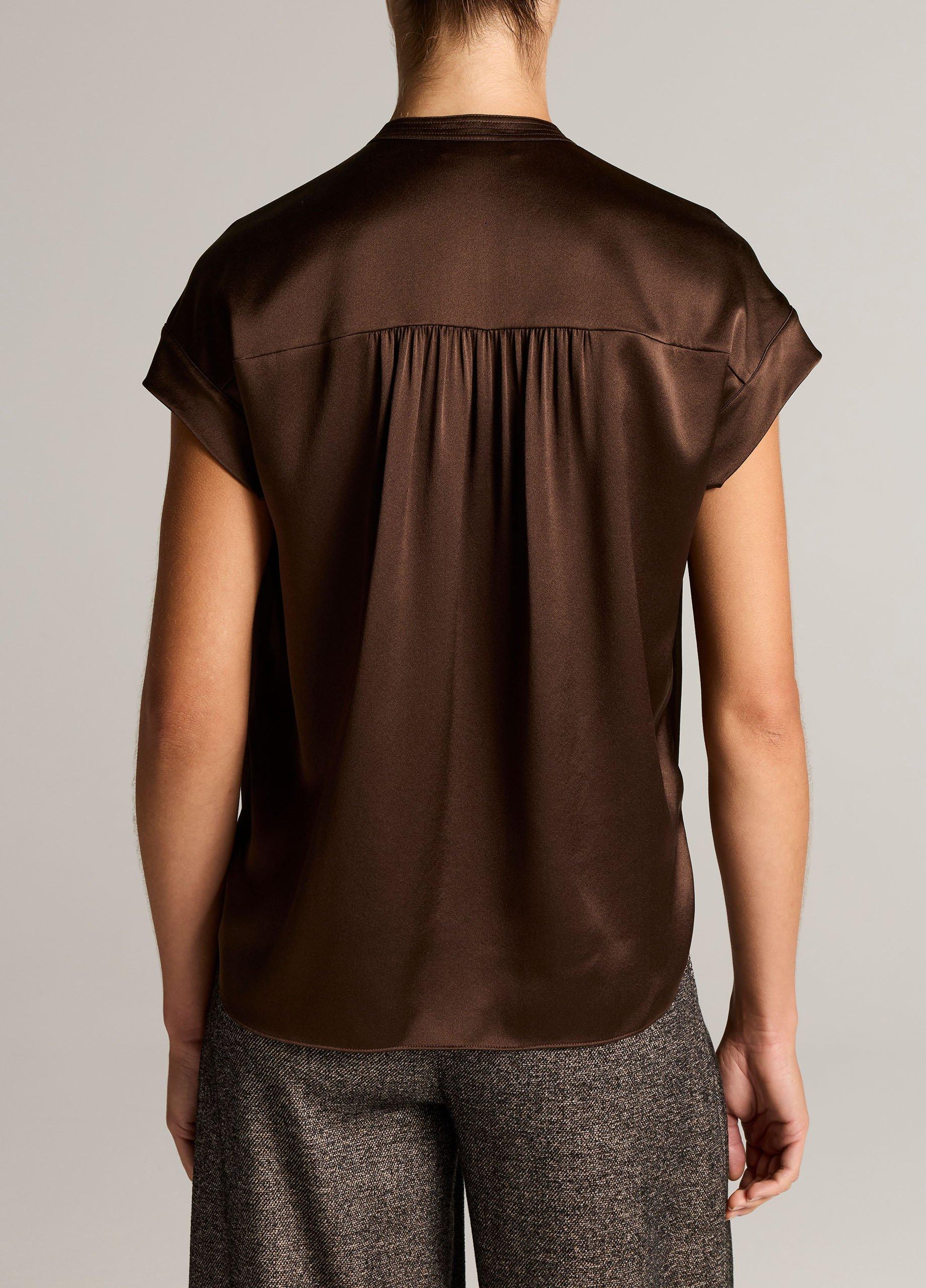 Silk Gathered Cap-Sleeve Blouse image number 2