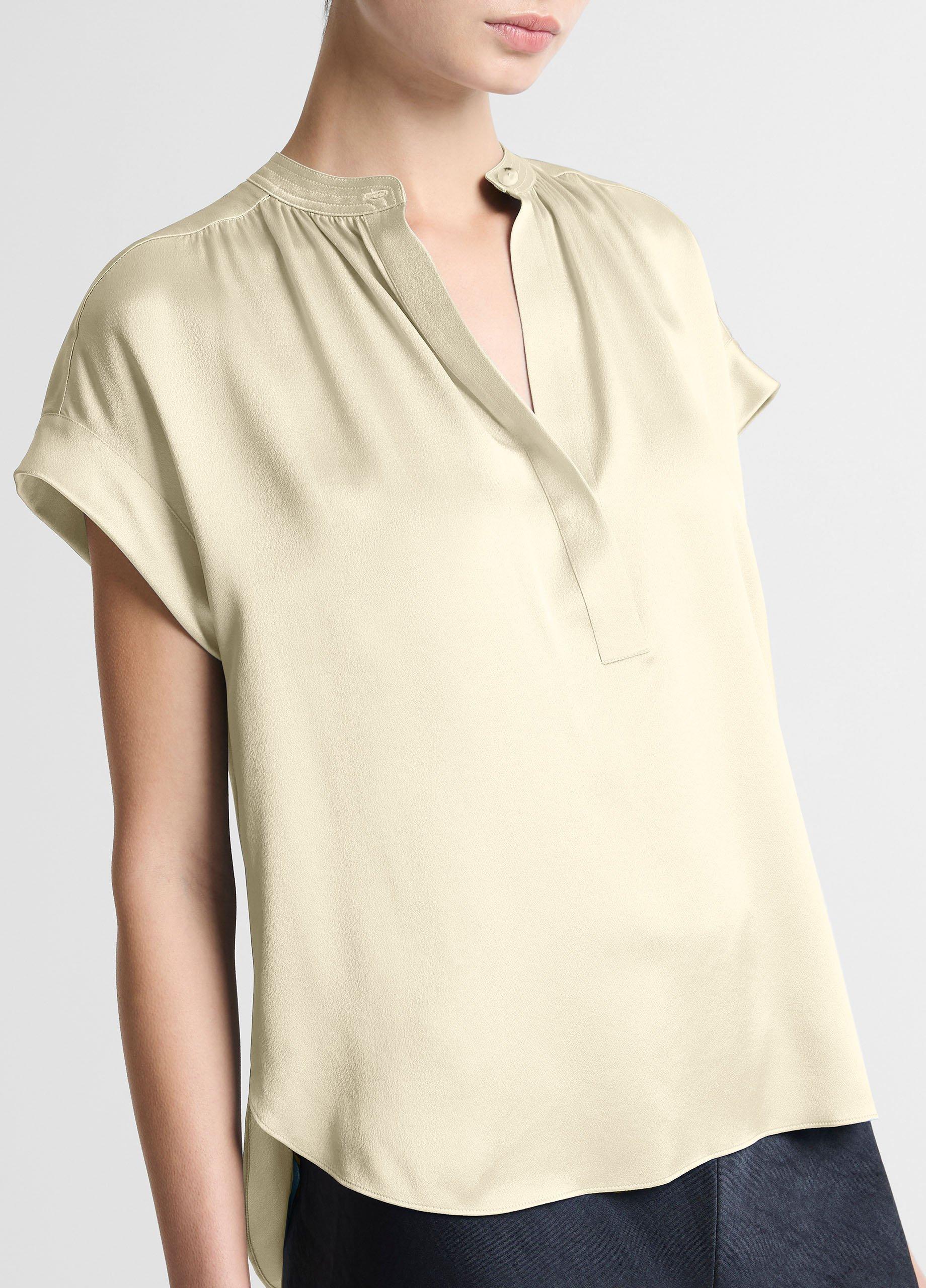 Silk Gathered Cap-Sleeve Blouse image number 1
