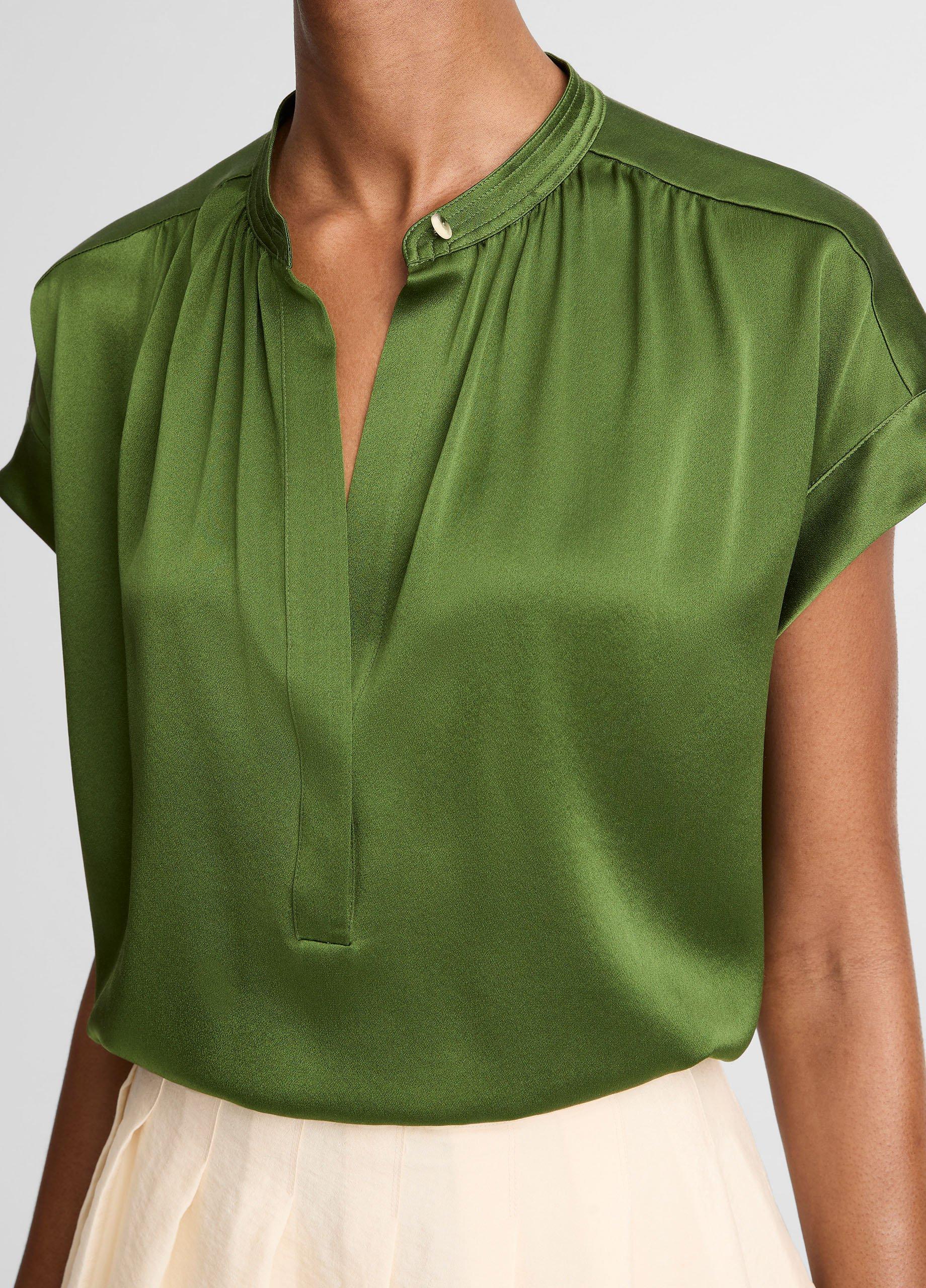 Silk Gathered Cap-Sleeve Blouse image number 1
