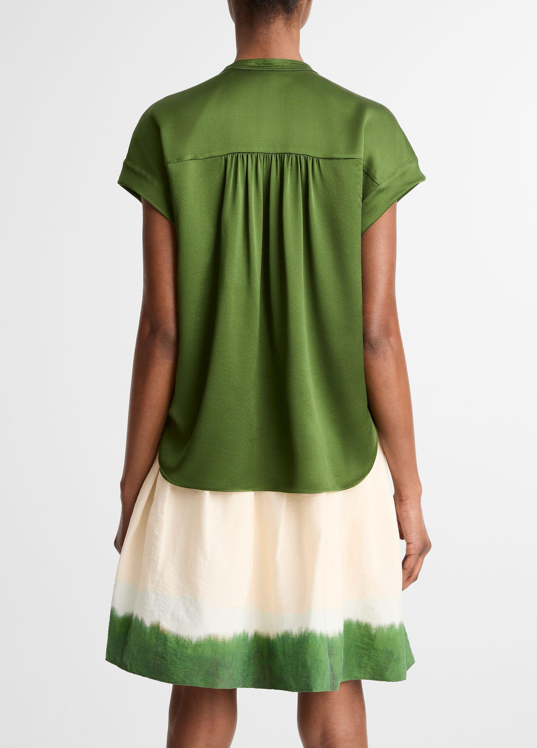 Silk Gathered Cap-Sleeve Blouse image number 2