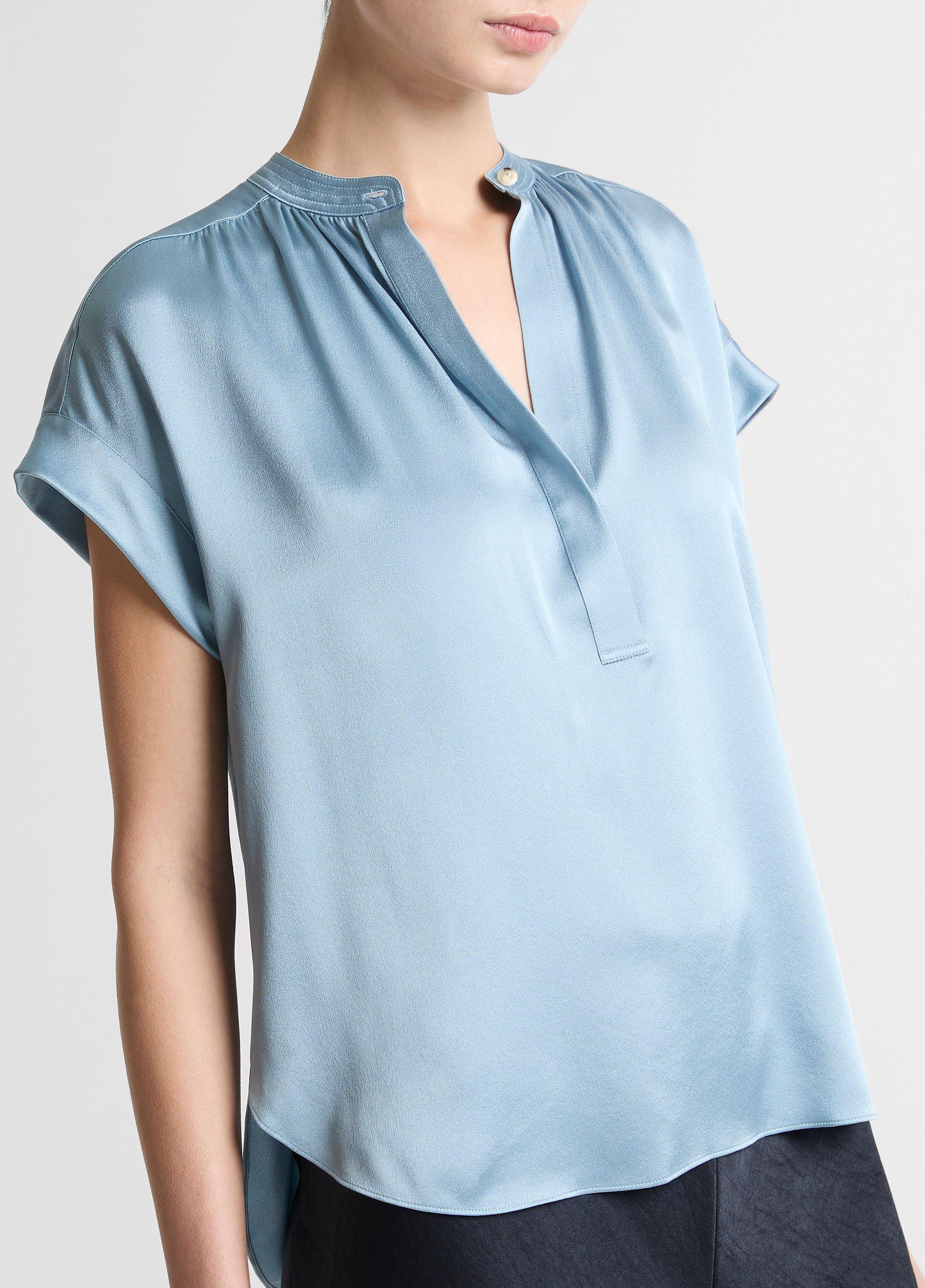 Silk Gathered Cap-Sleeve Blouse image number 1