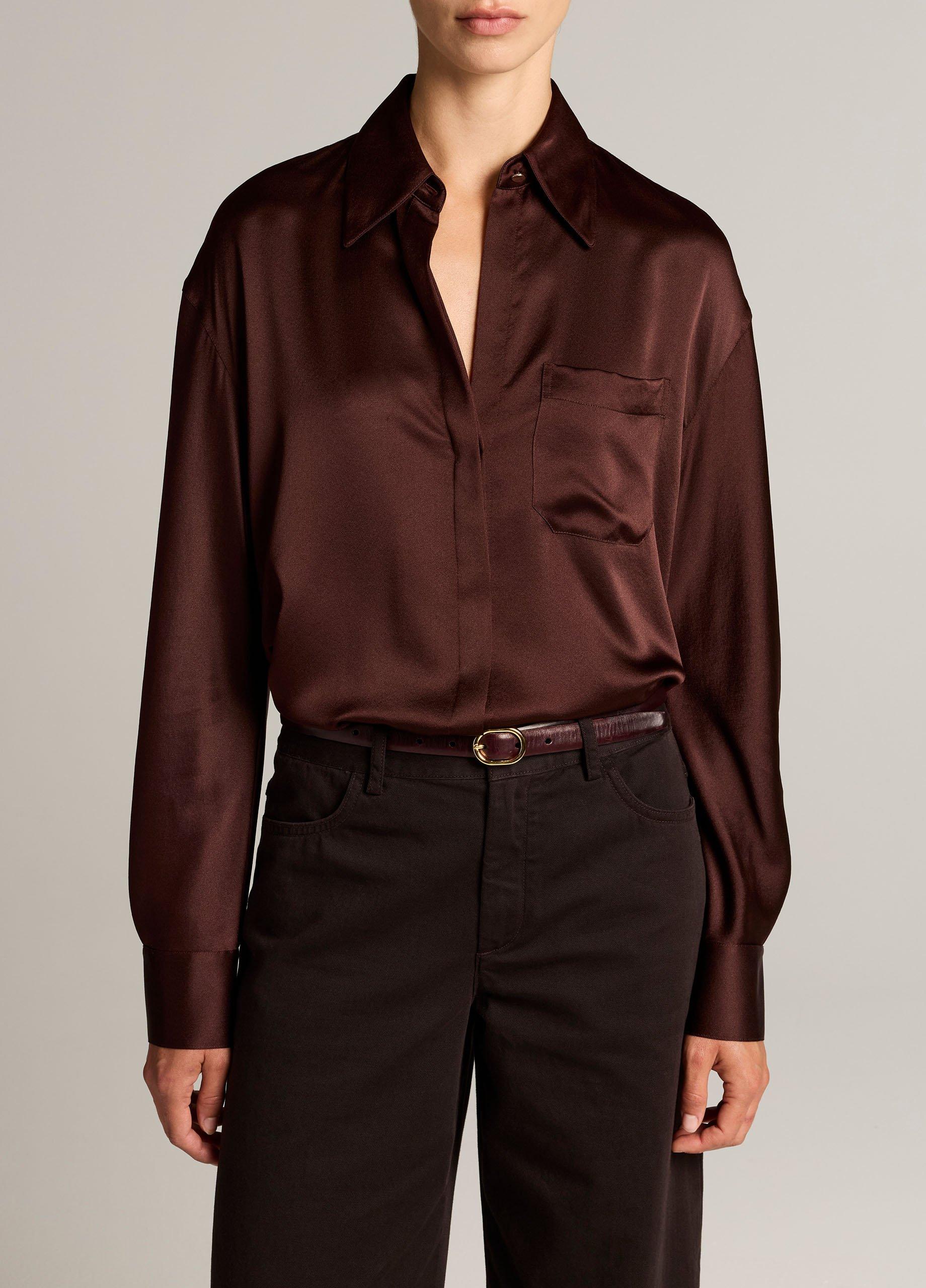 Silk Satin Dolman-Sleeve Button-Front Shirt image number 0