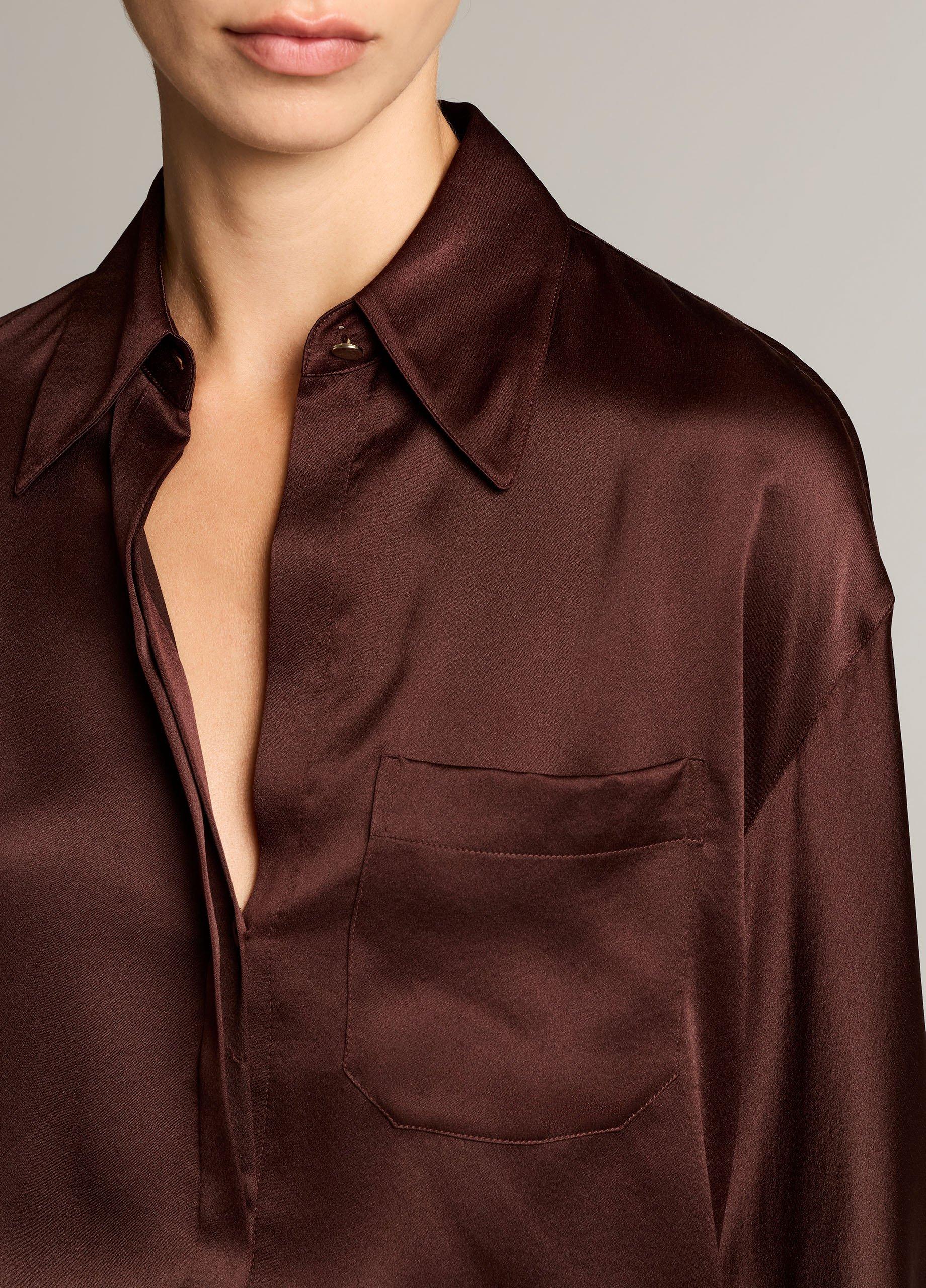 Silk Satin Dolman-Sleeve Button-Front Shirt image number 1