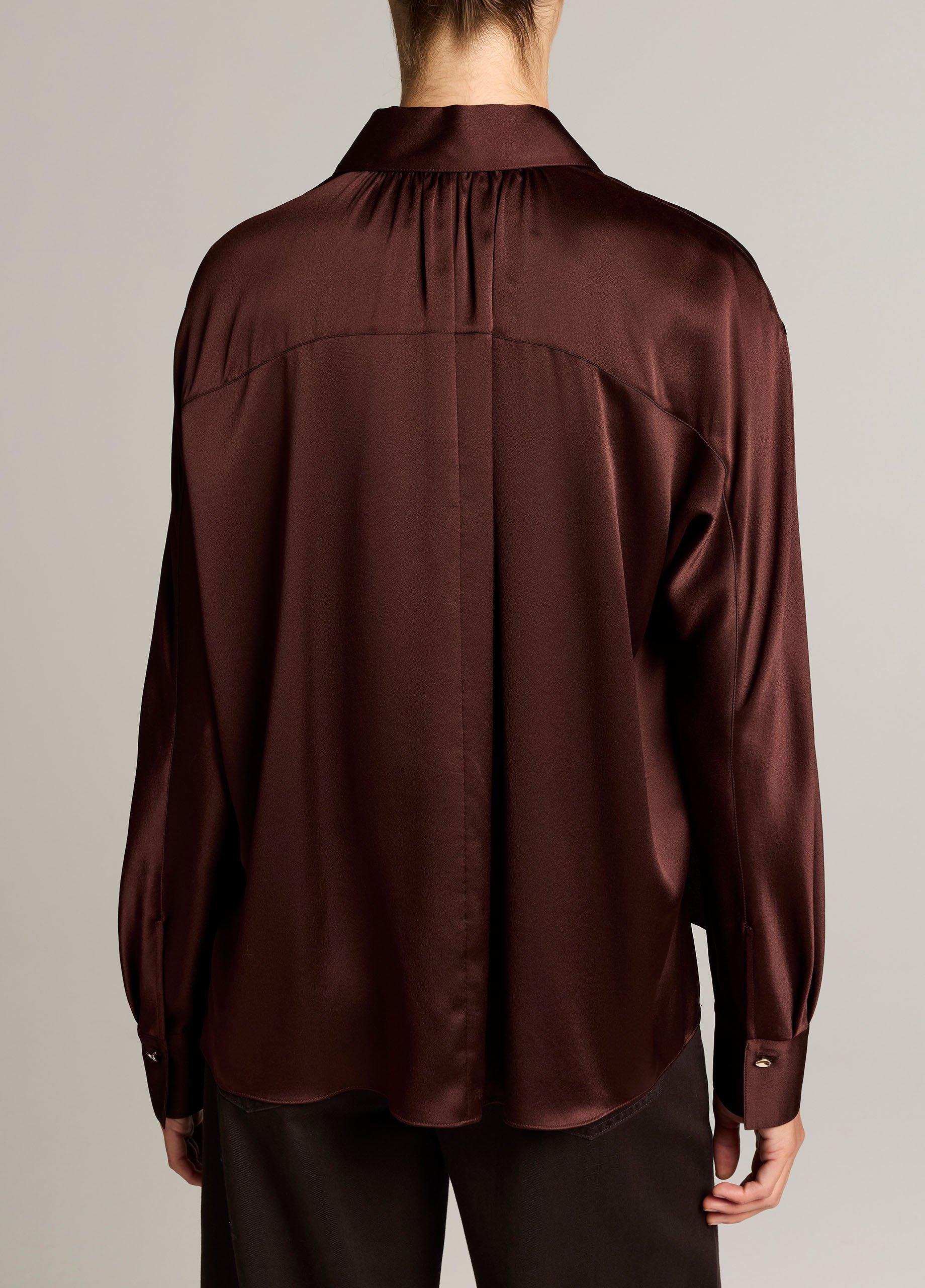 Silk Satin Dolman-Sleeve Button-Front Shirt image number 2