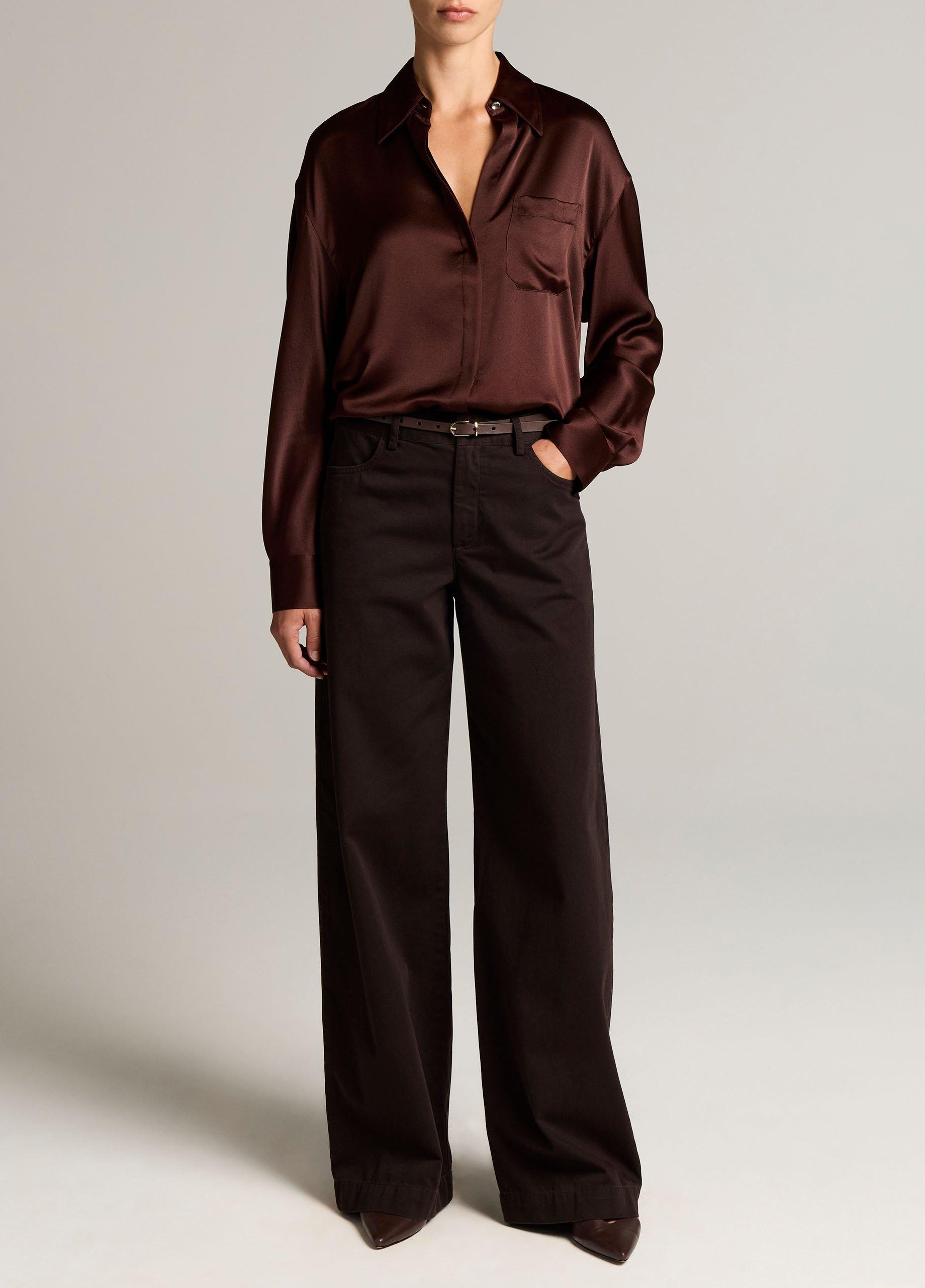Silk Satin Dolman-Sleeve Button-Front Shirt image number 3