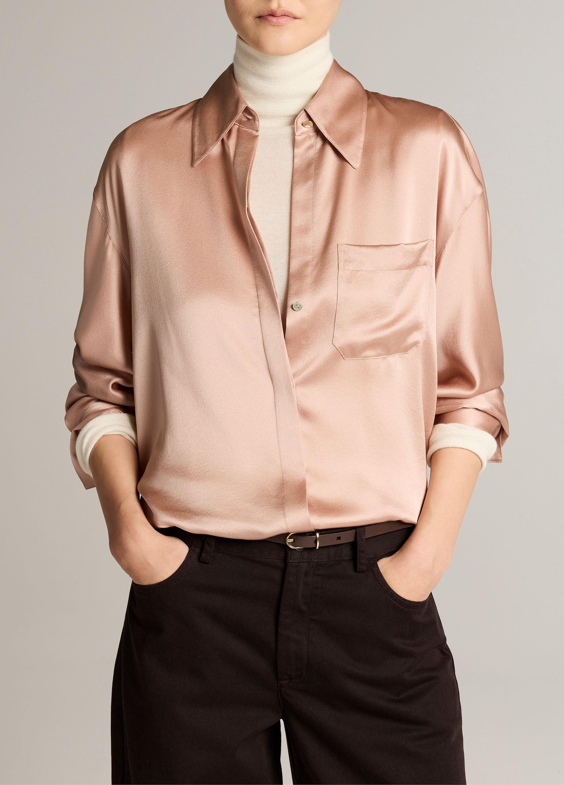 Silk Satin Dolman-Sleeve Button-Front Shirt image number 0