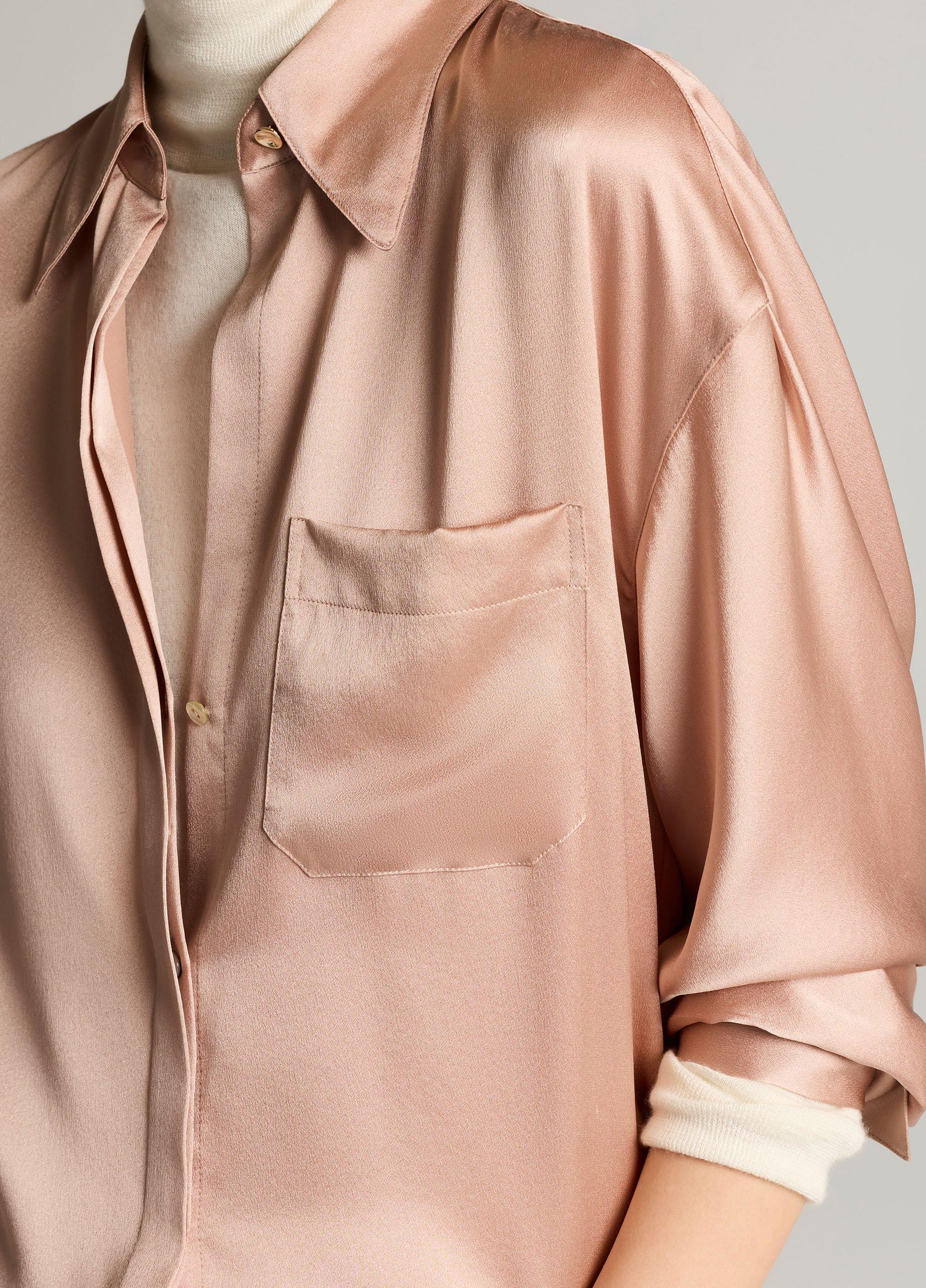 Silk Satin Dolman-Sleeve Button-Front Shirt image number 1