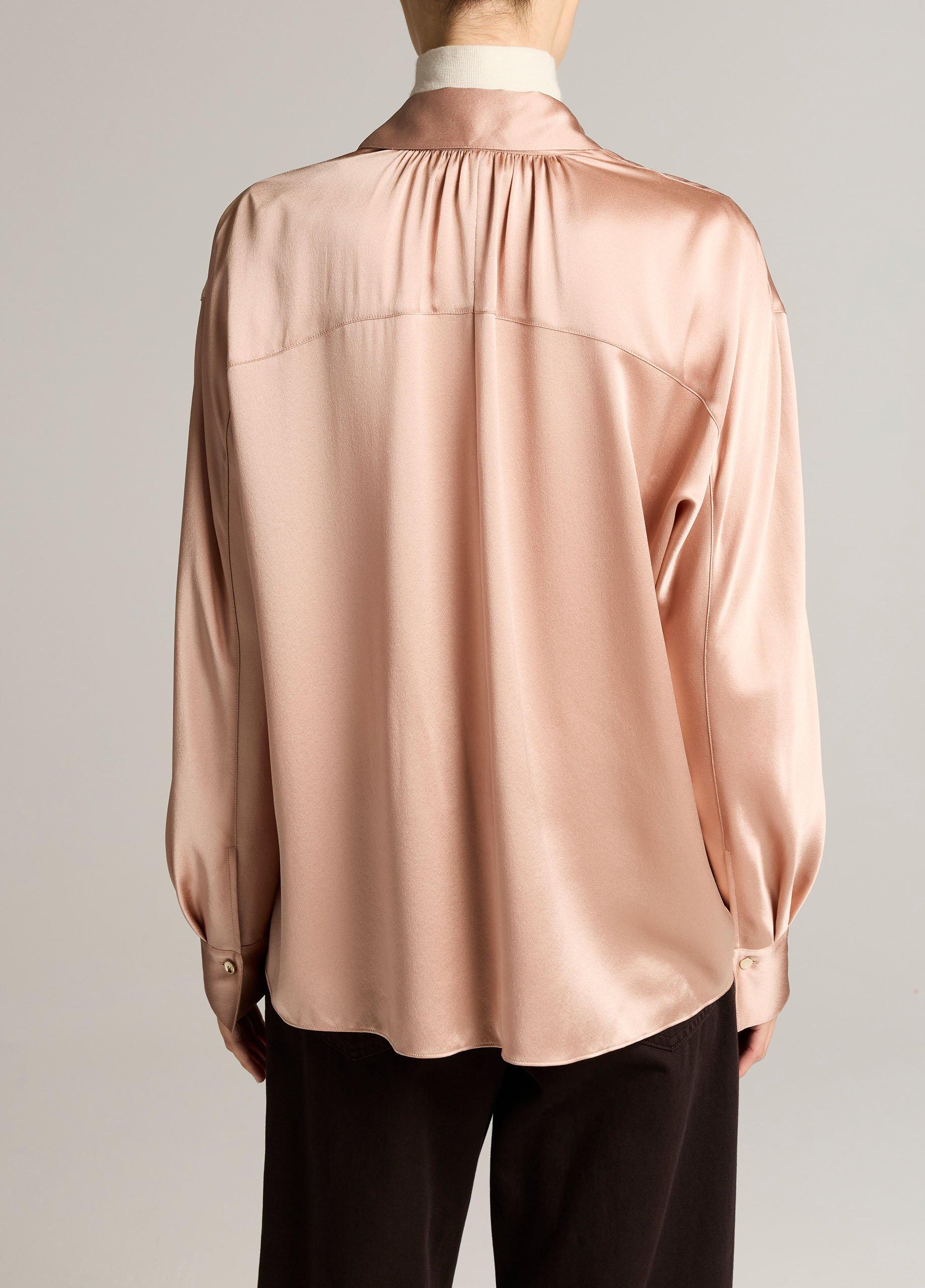 Silk Satin Dolman-Sleeve Button-Front Shirt image number 2