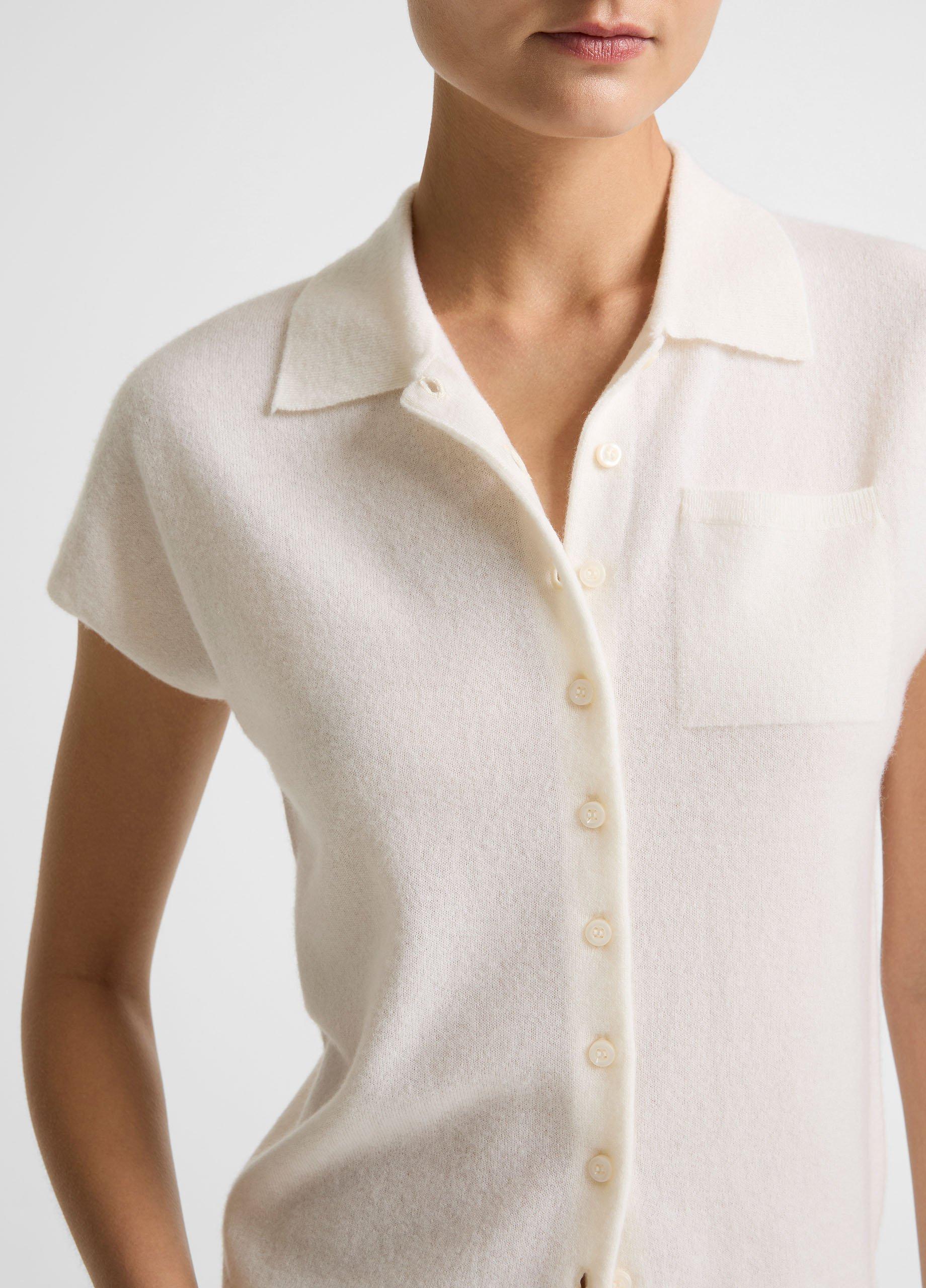 Cashmere-Silk Short-Sleeve Polo Sweater image number 1