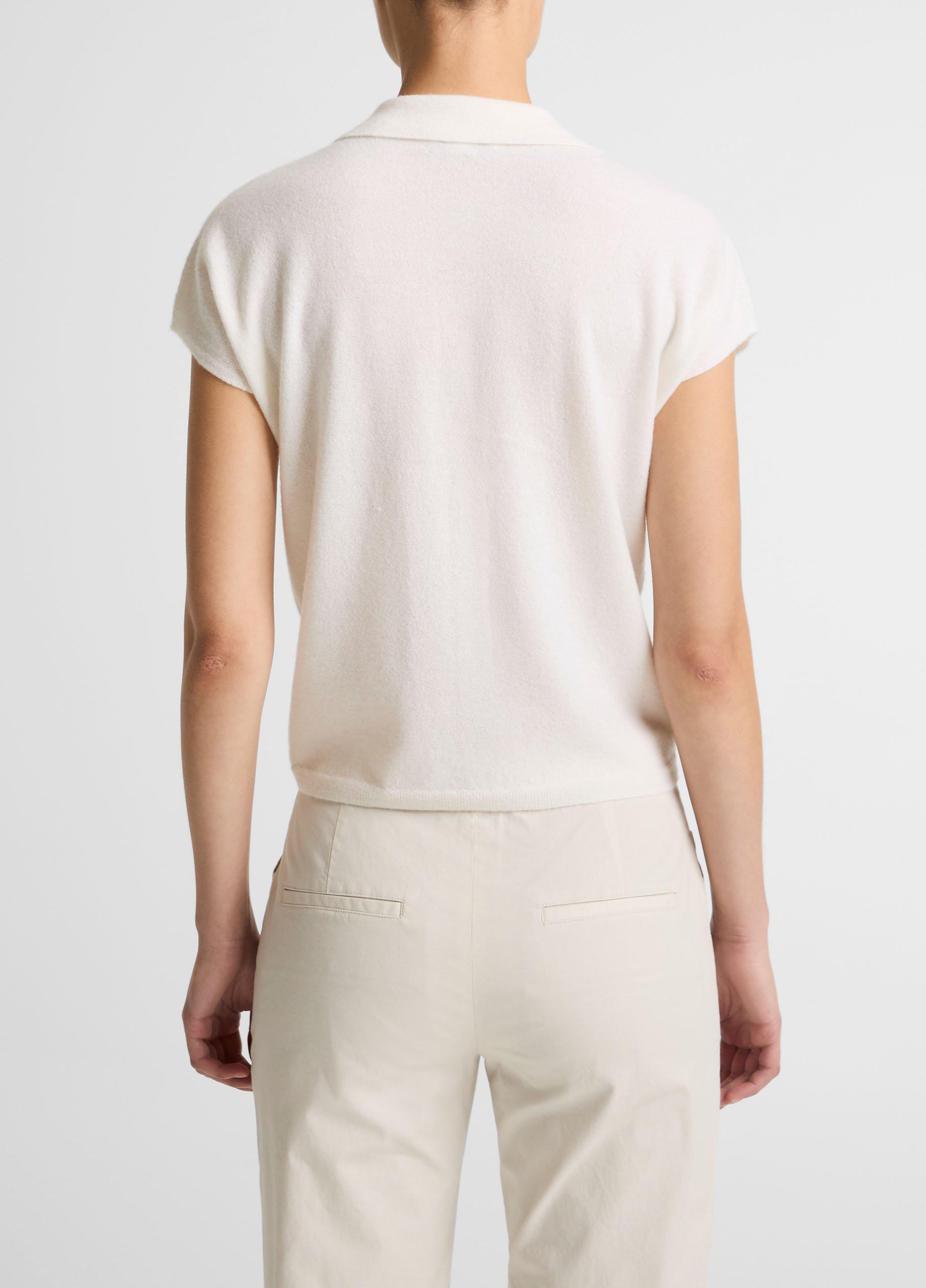 Cashmere-Silk Short-Sleeve Polo Sweater image number 2
