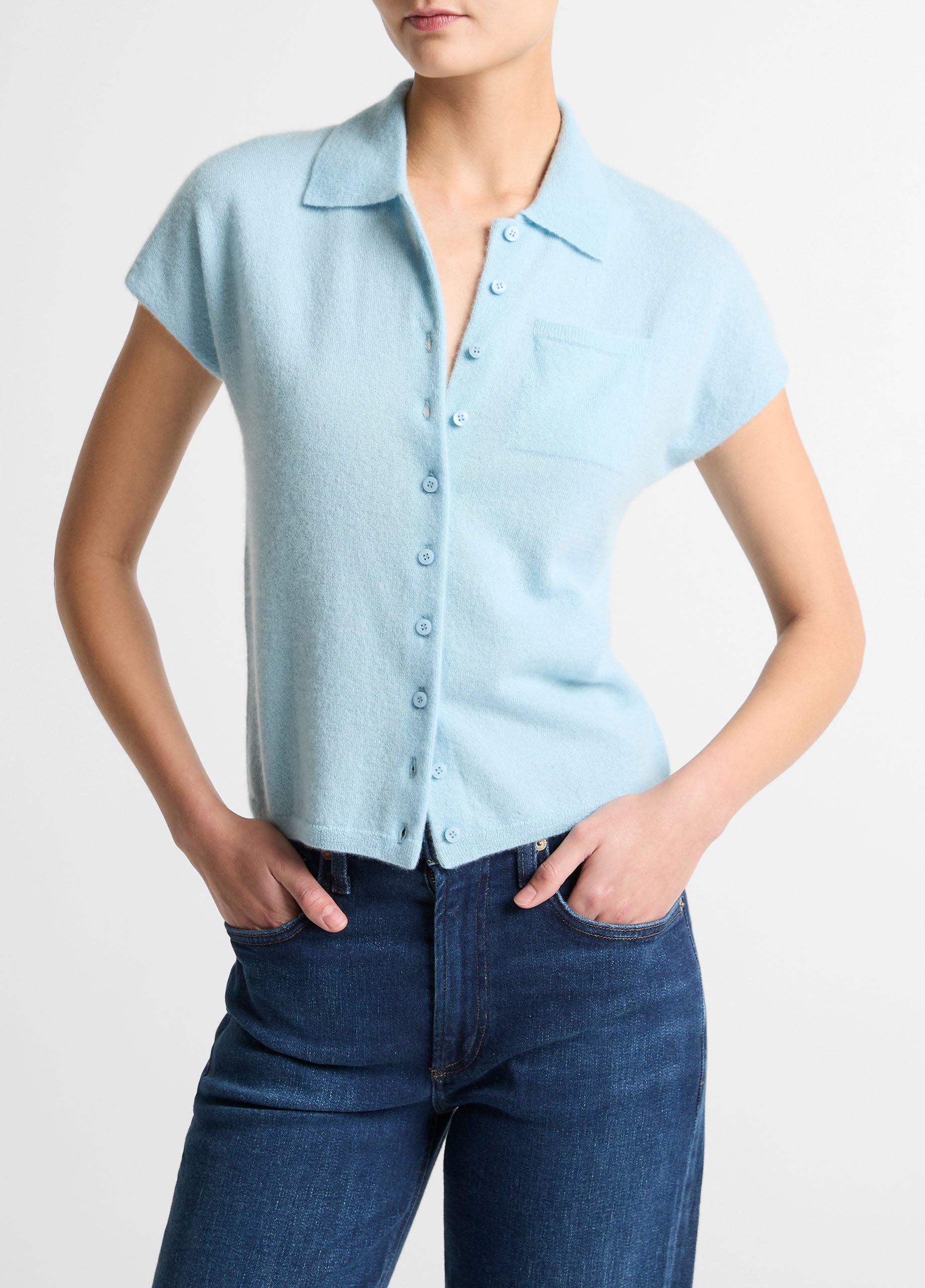 Cashmere-Silk Short-Sleeve Polo Sweater