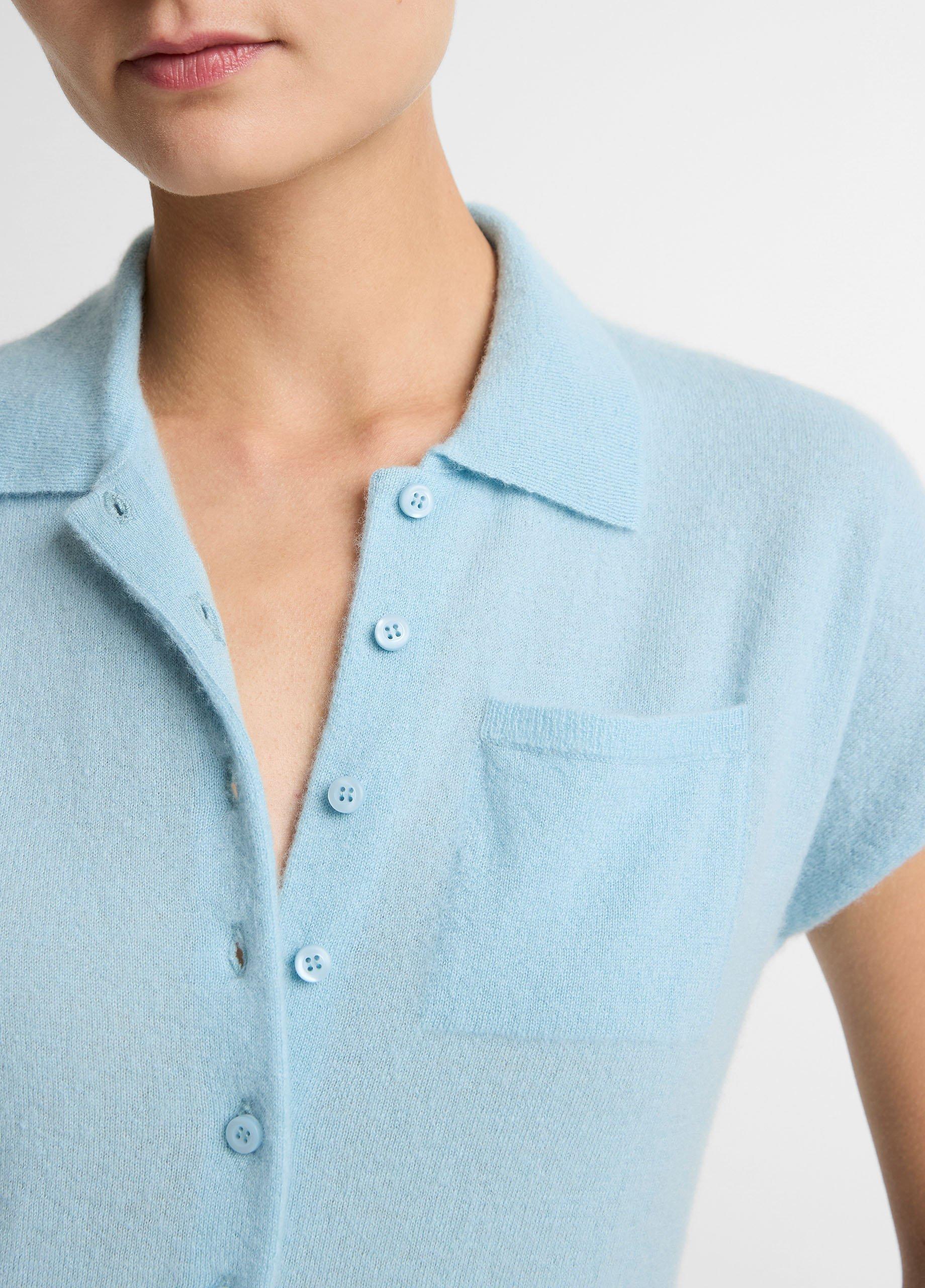 Cashmere-Silk Short-Sleeve Polo Sweater image number 1