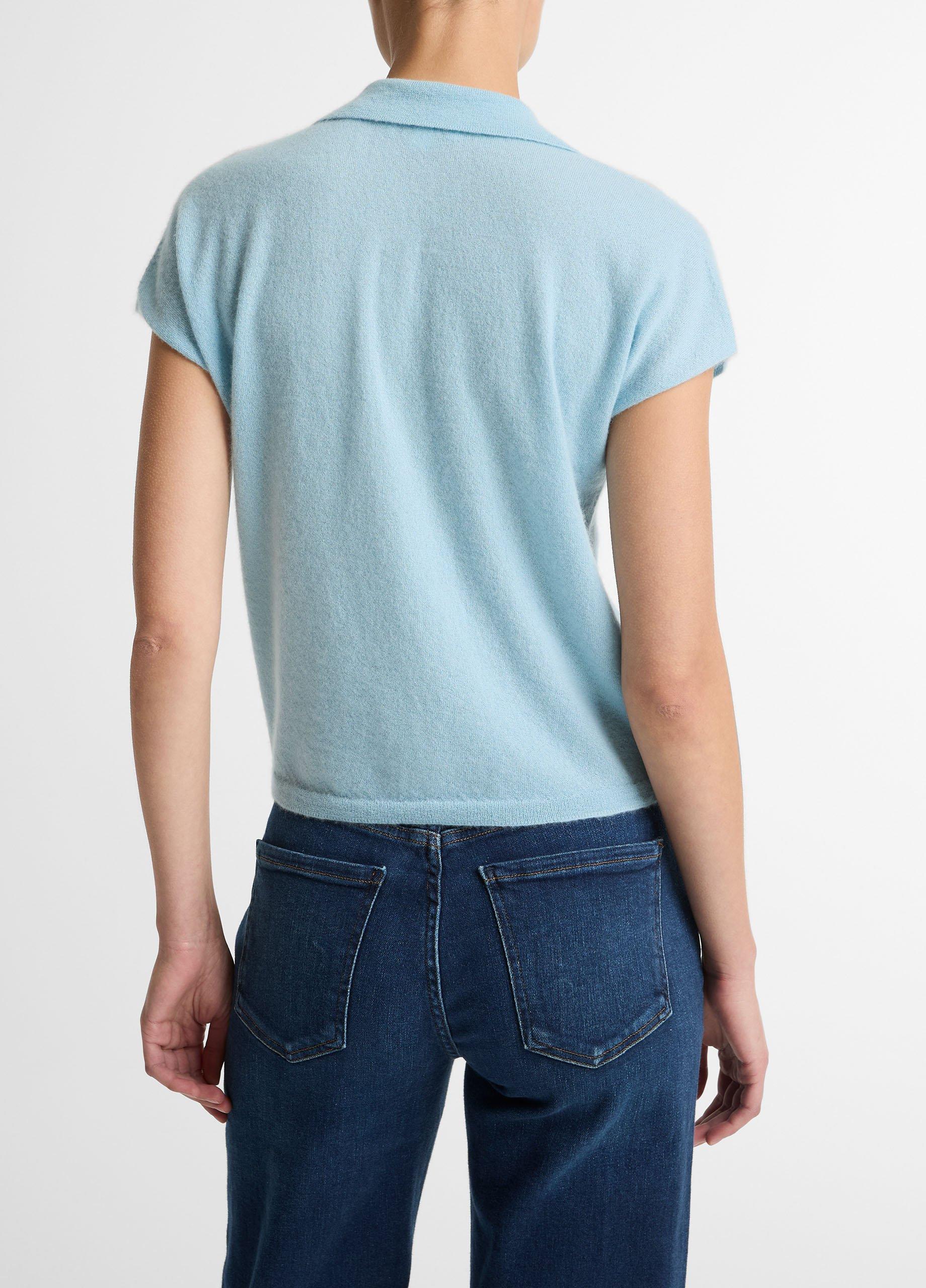 Cashmere-Silk Short-Sleeve Polo Sweater image number 2