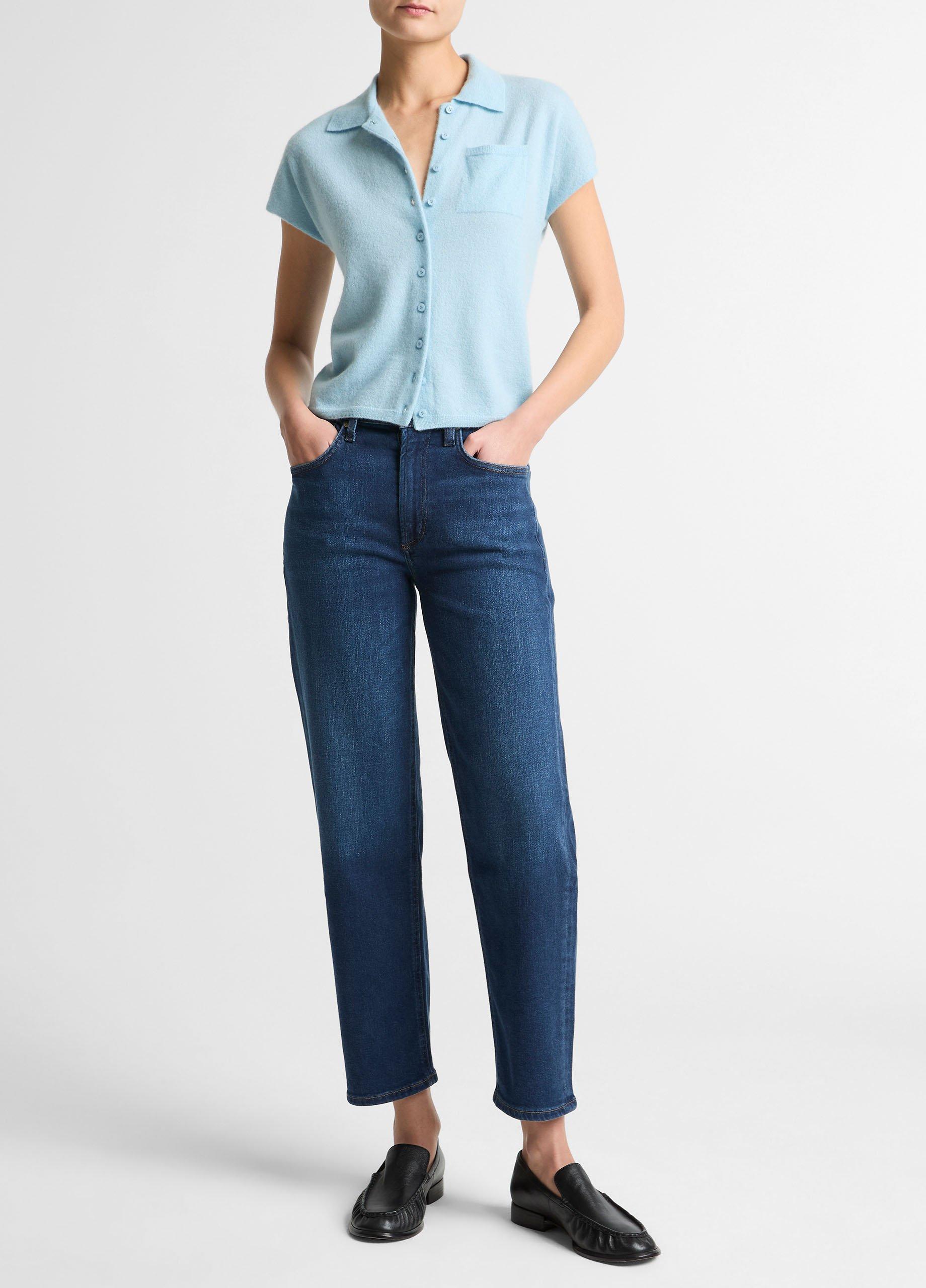 Cashmere-Silk Short-Sleeve Polo Sweater image number 3