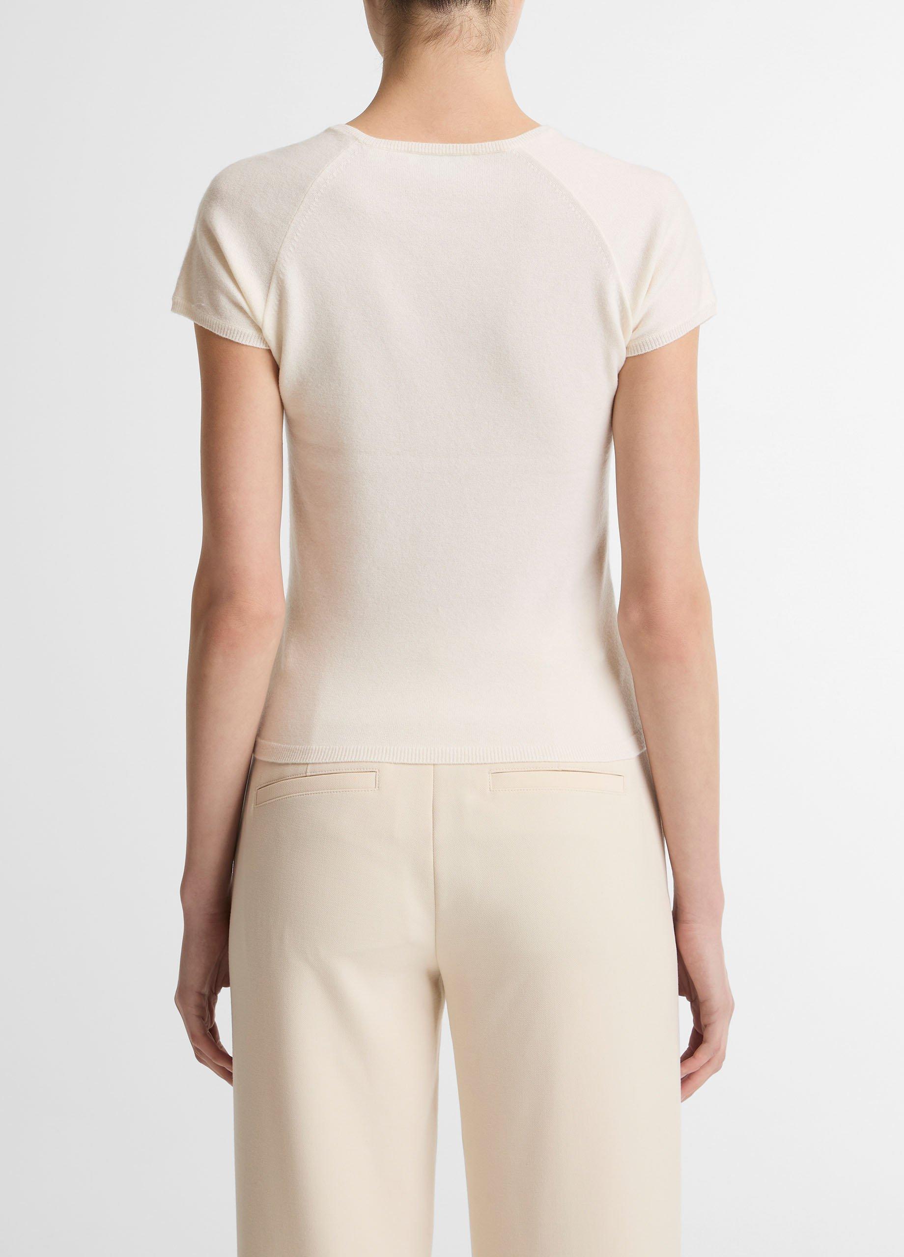 Wool & Cashmere-Blend High V-Neck Short-Sleeve Sweater image number 2