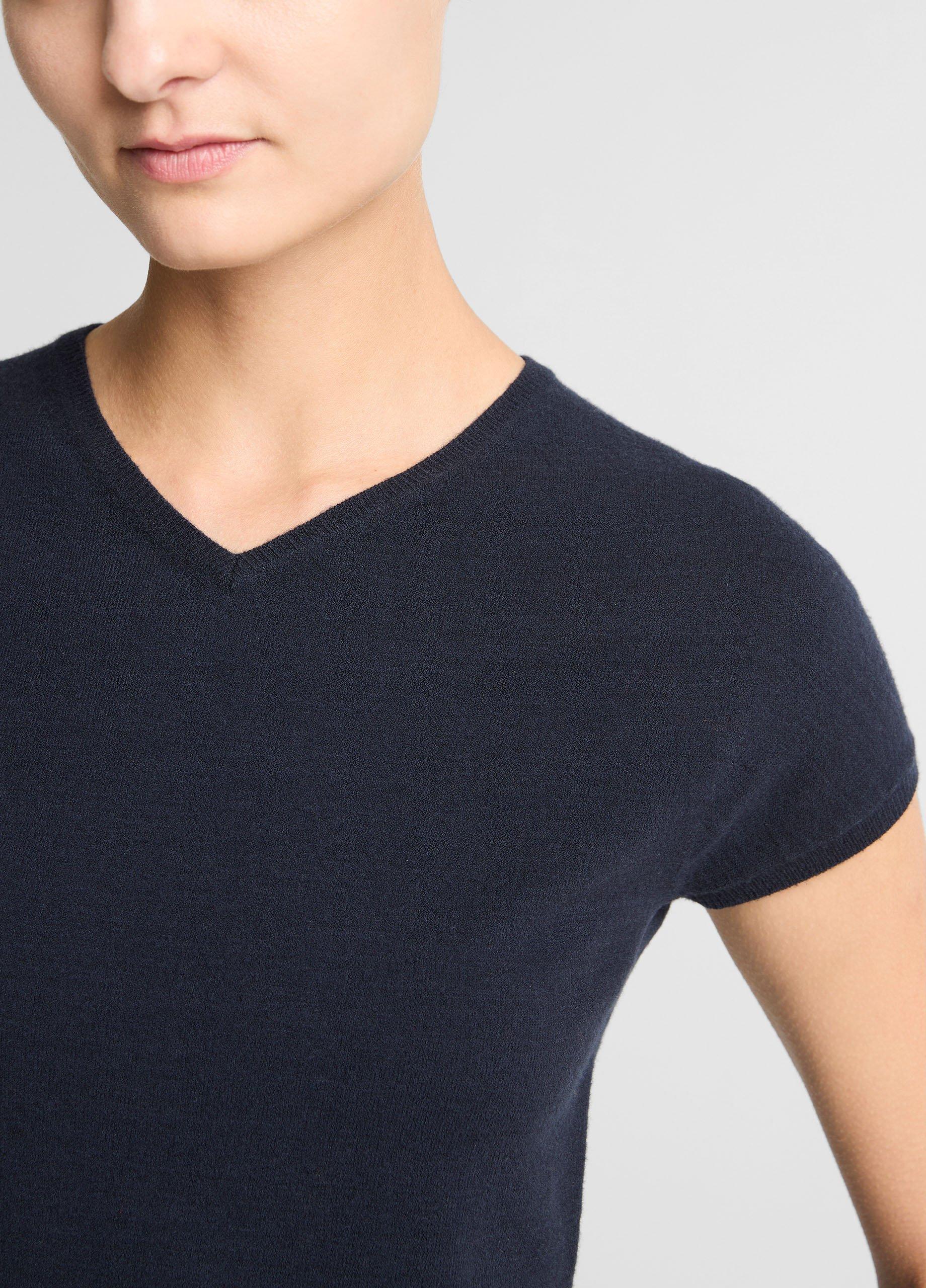 Wool & Cashmere-Blend High V-Neck Short-Sleeve Sweater image number 1