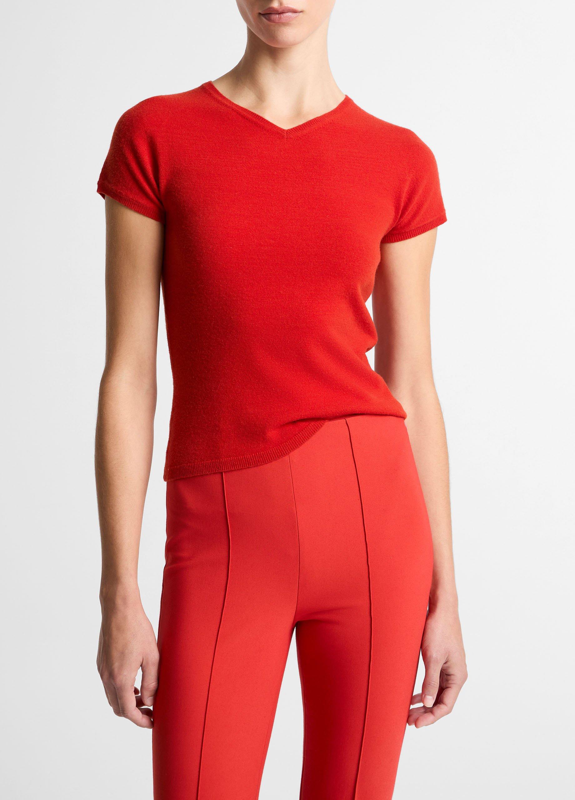 Wool & Cashmere-Blend High V-Neck Short-Sleeve Sweater image number 0