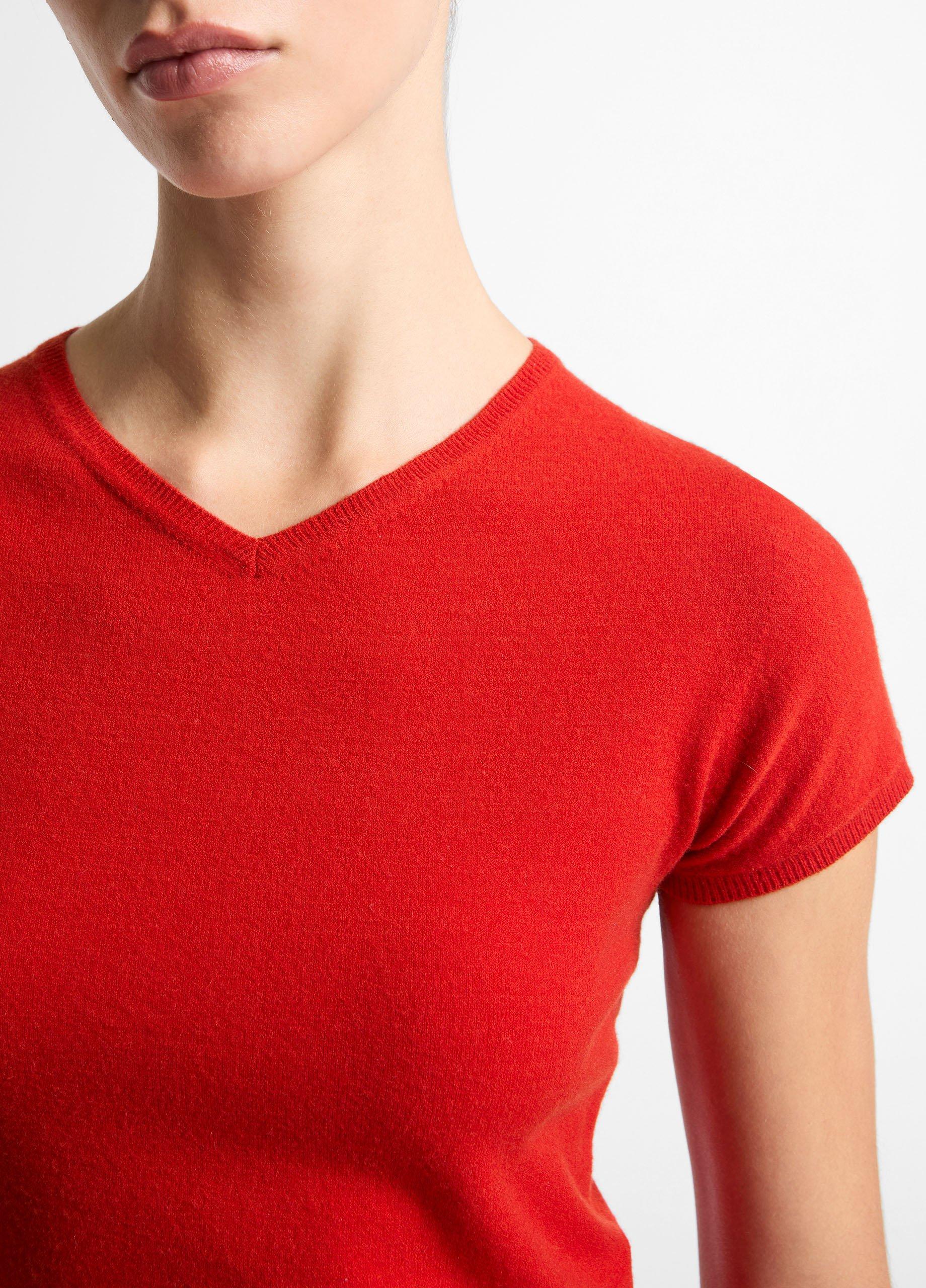 Wool & Cashmere-Blend High V-Neck Short-Sleeve Sweater image number 1