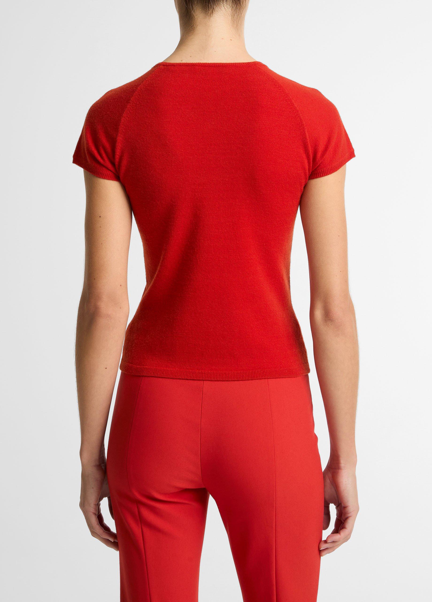 Wool & Cashmere-Blend High V-Neck Short-Sleeve Sweater image number 2