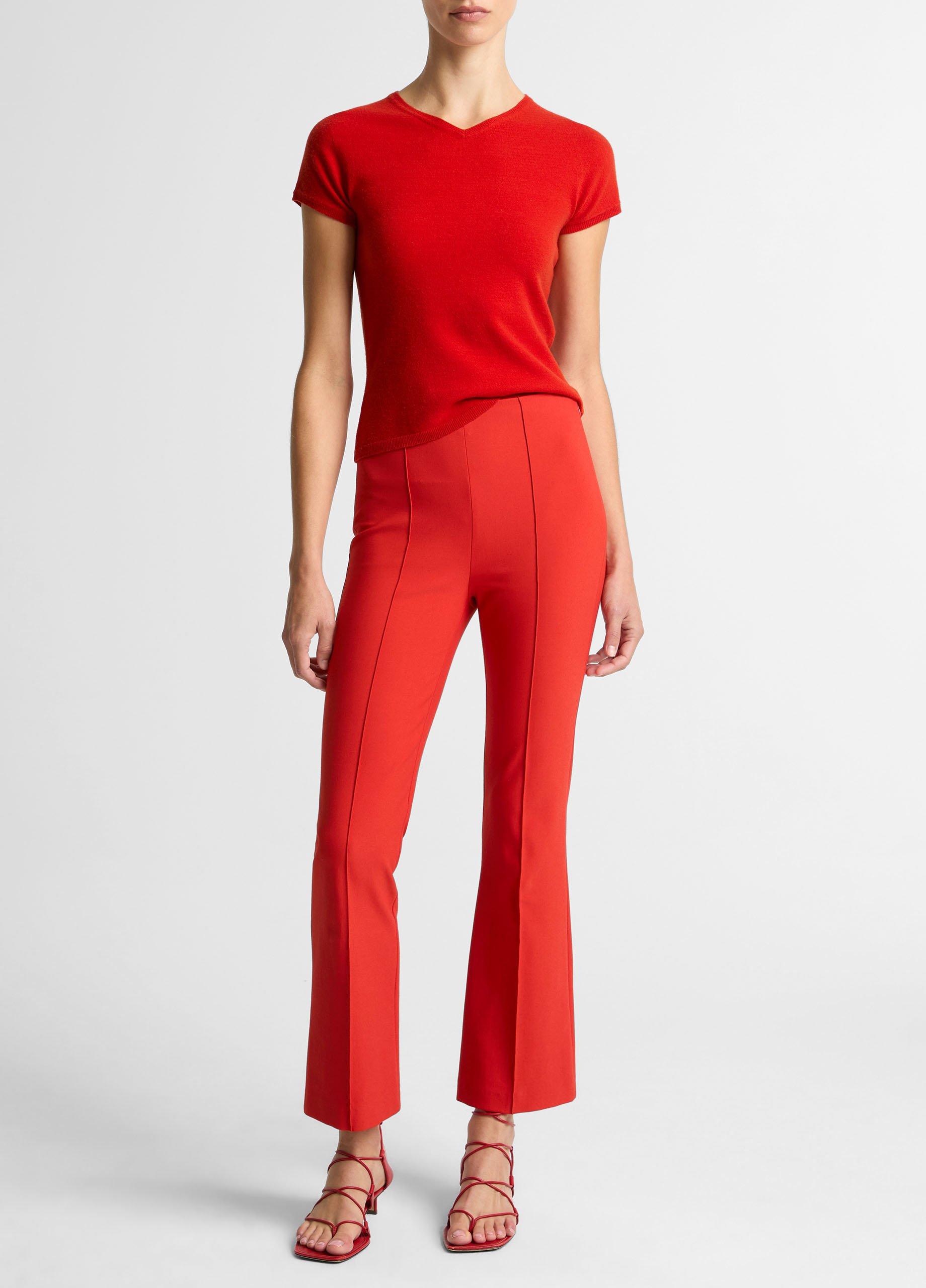 Wool & Cashmere-Blend High V-Neck Short-Sleeve Sweater image number 3