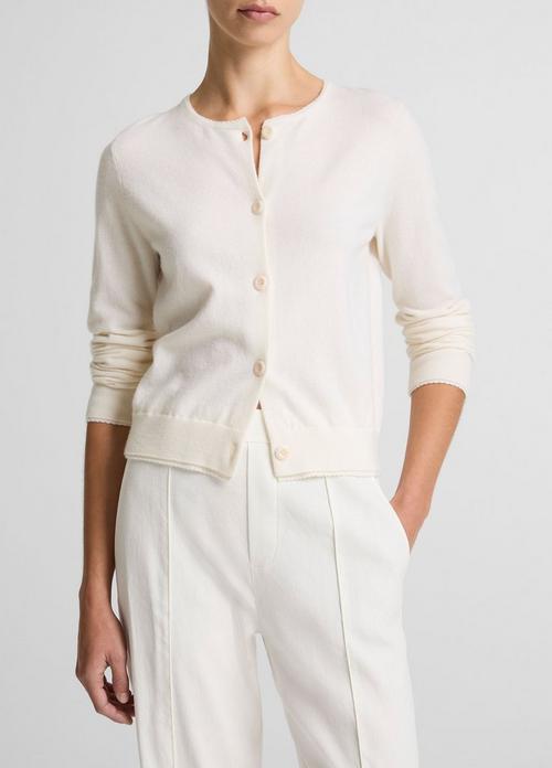Scallop-Trim Wool & Cashmere-Blend Cardigan