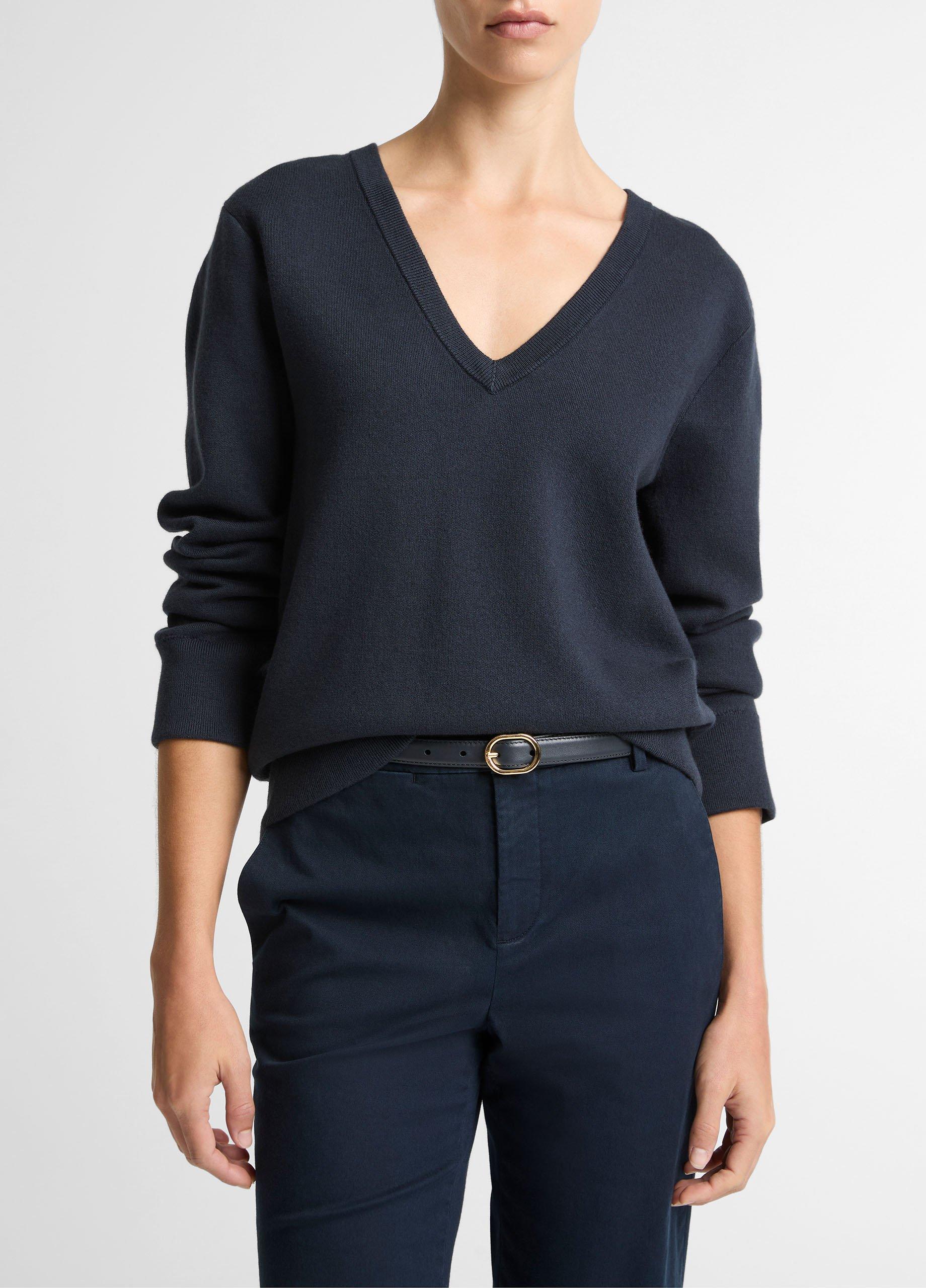 Double-Face Cotton-Blend V-Neck Sweater image number 0