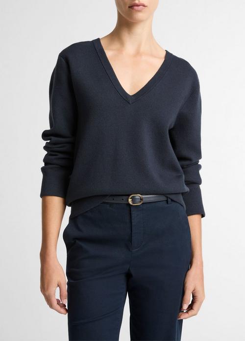 Double-Face Cotton-Blend V-Neck Sweater