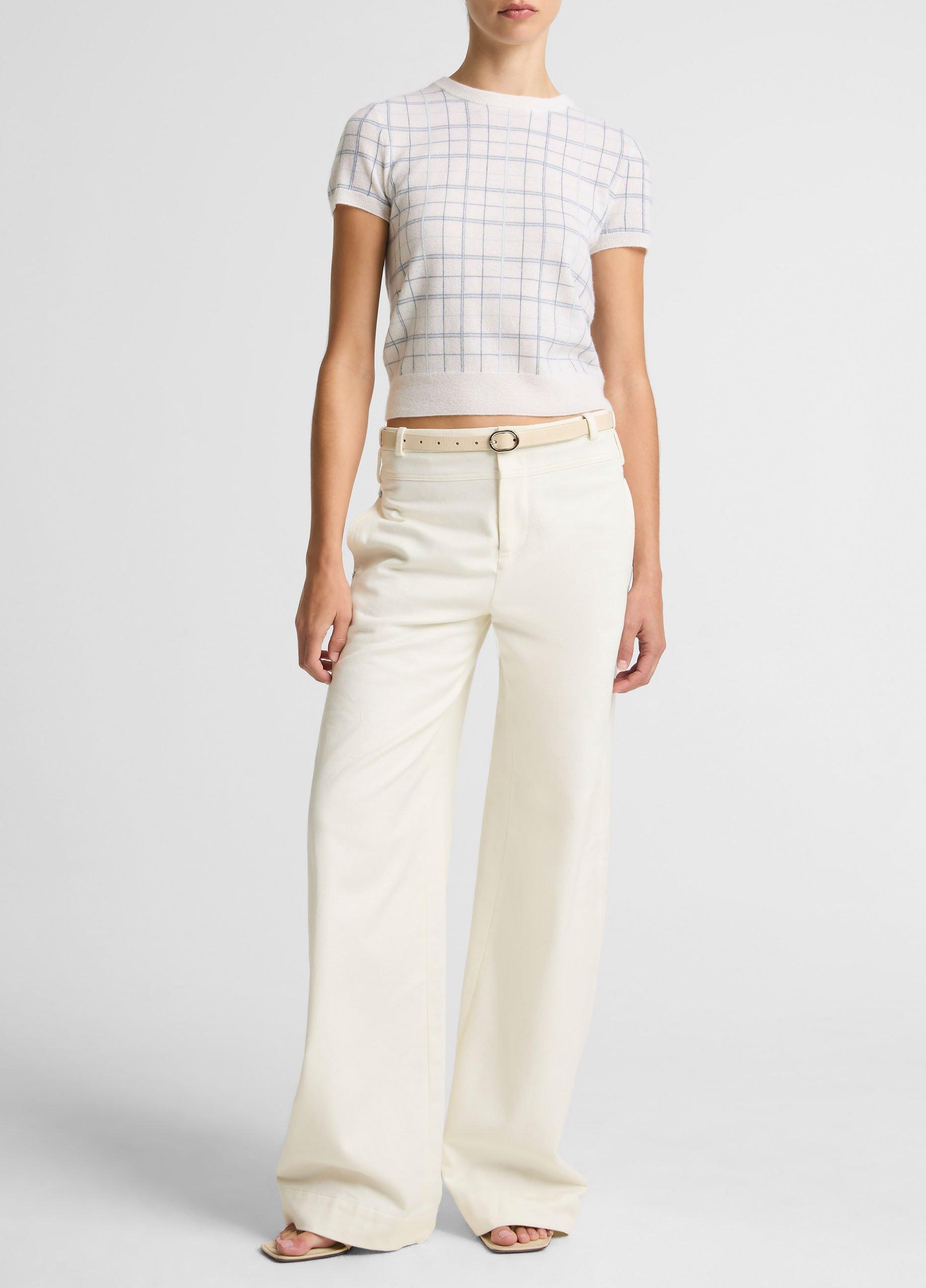 Plaid Cashmere-Blend Short-Sleeve Sweater image number 3