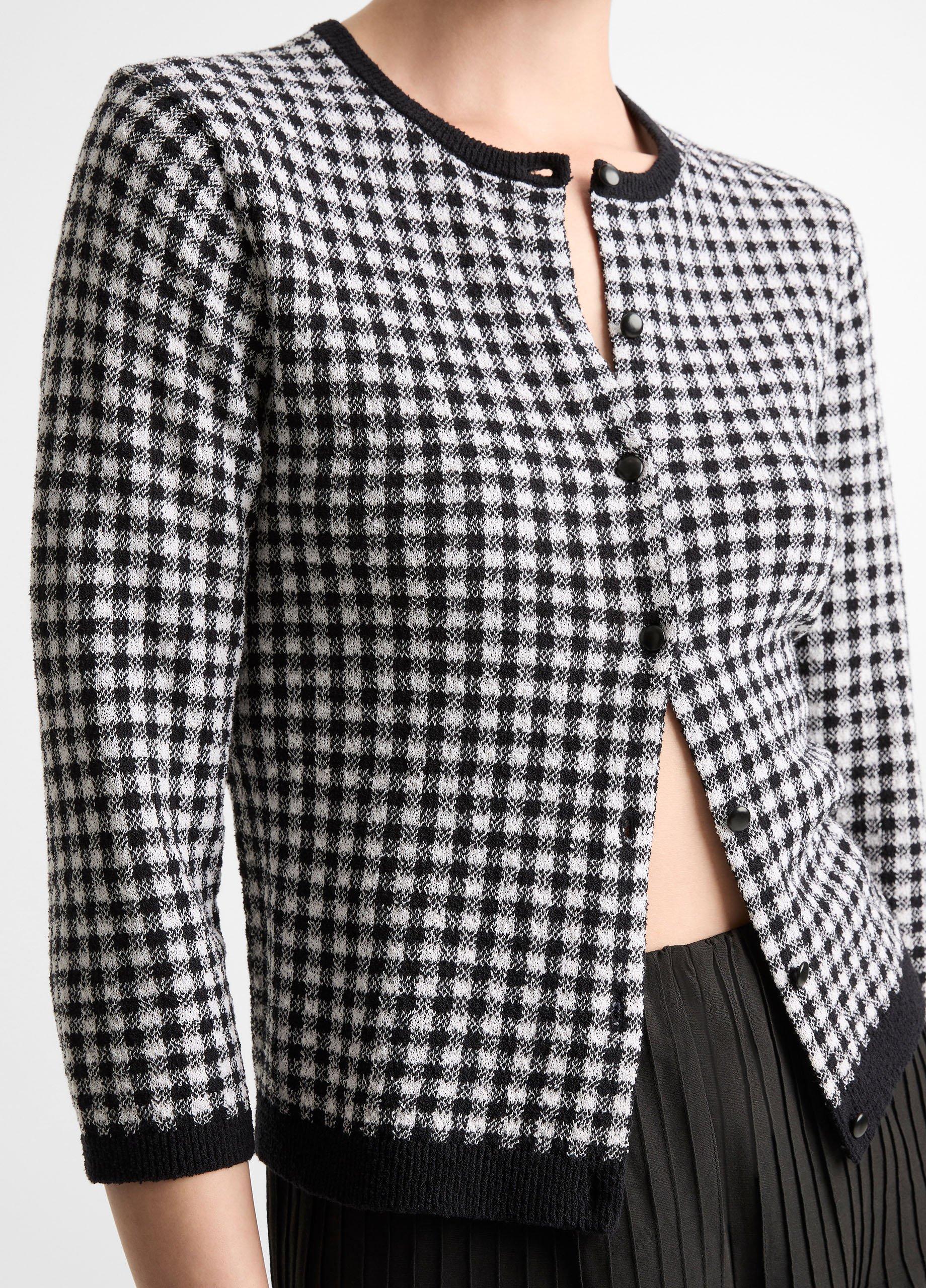 Gingham Italian Wool-Blend Cardigan image number 1