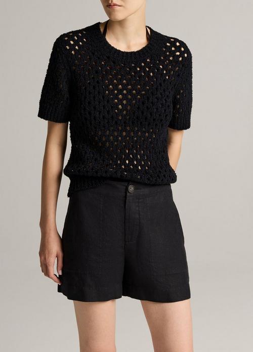 Honeycomb Italian Cotton & Linen-Blend Short-Sleeve Sweater