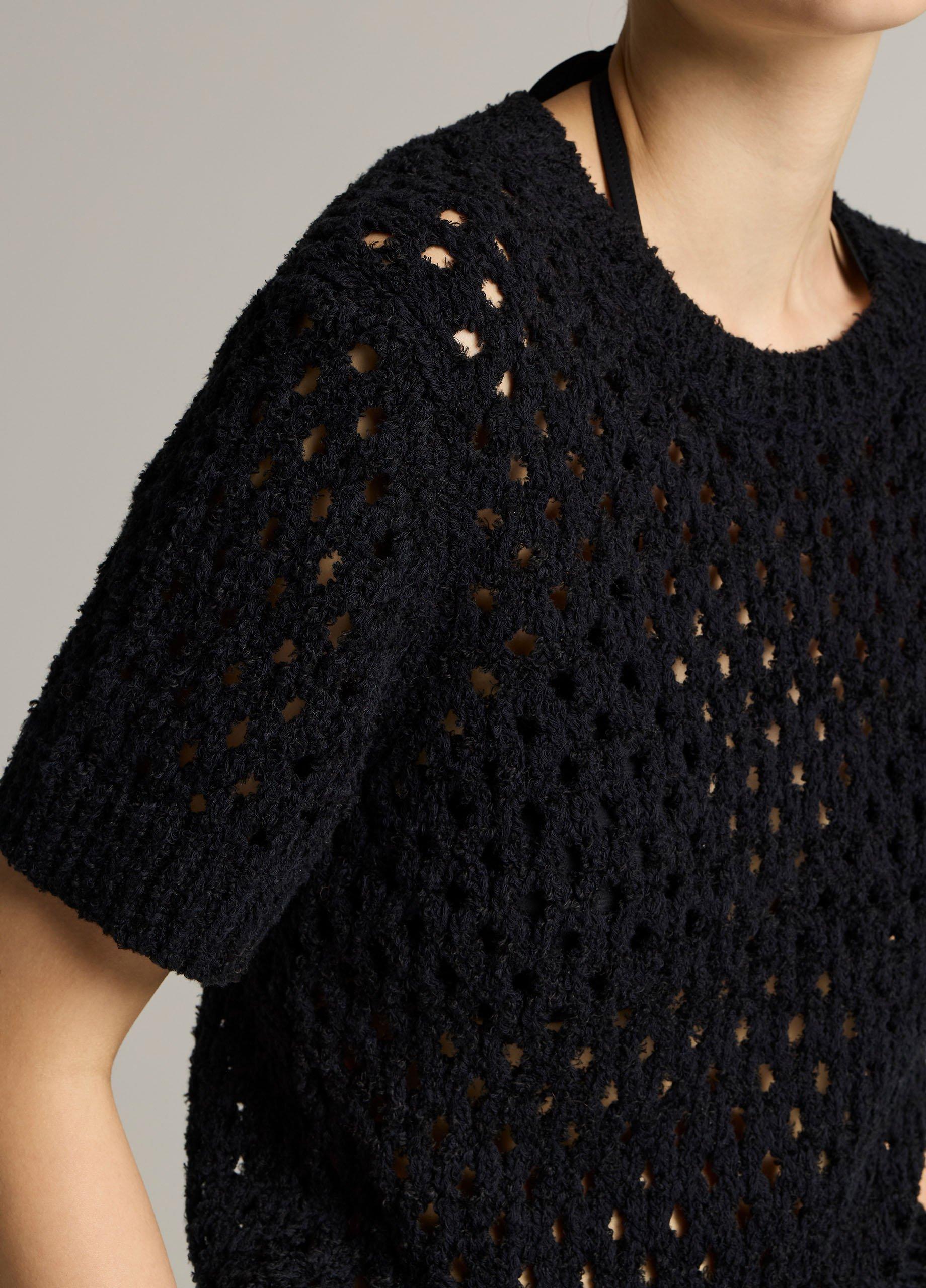 Honeycomb Italian Cotton & Linen-Blend Short-Sleeve Sweater image number 1