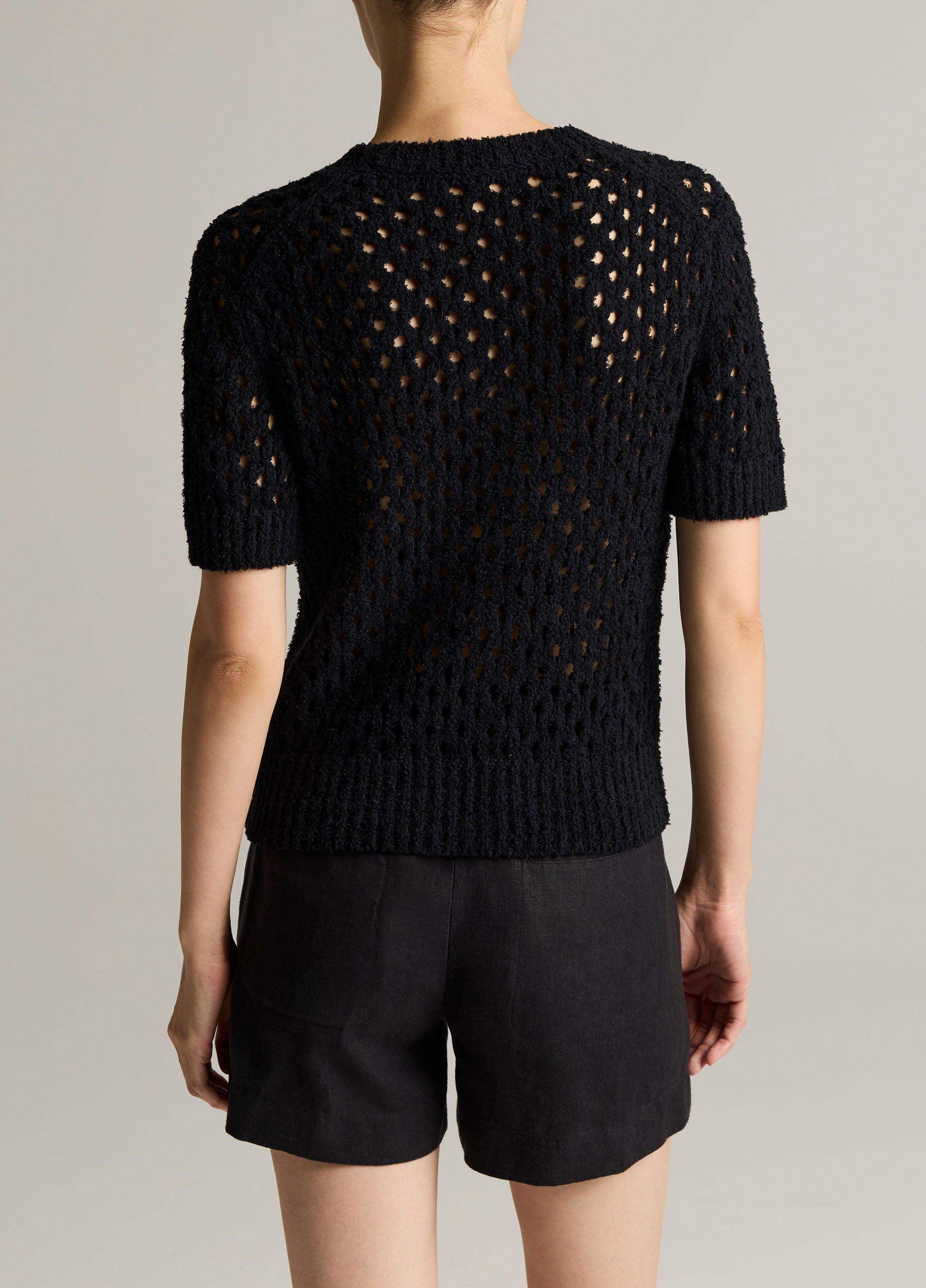 Honeycomb Italian Cotton & Linen-Blend Short-Sleeve Sweater image number 2