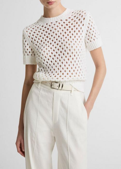 Honeycomb Italian Cotton & Linen-Blend Short-Sleeve Sweater