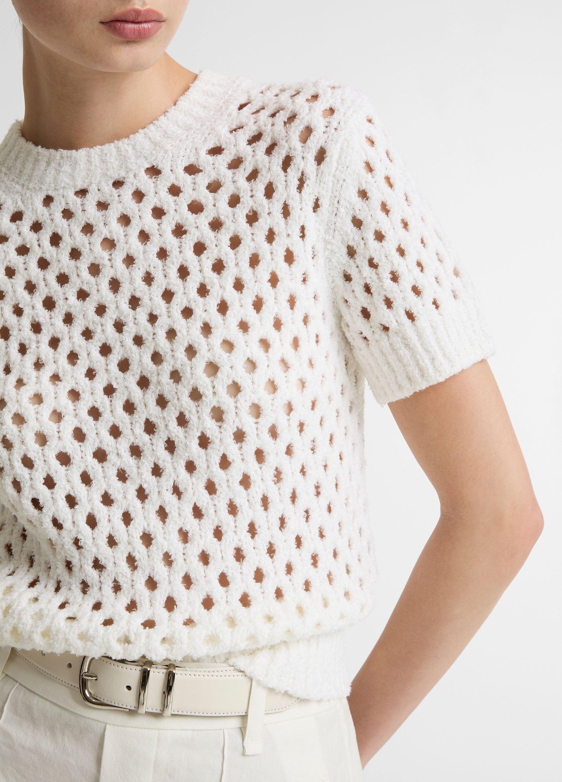 Honeycomb Italian Cotton & Linen-Blend Short-Sleeve Sweater image number 1