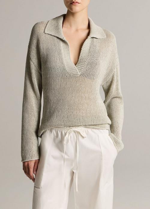 Italian Coated Cotton-Blend Polo Sweater