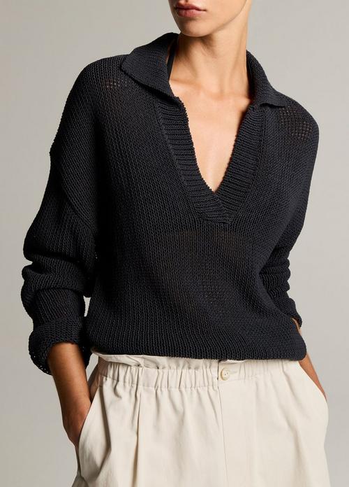 Italian Coated Cotton-Blend Polo Sweater