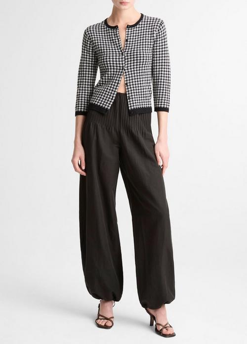 Pintuck High-Rise Wide-Leg Drawcord-Hem Pant