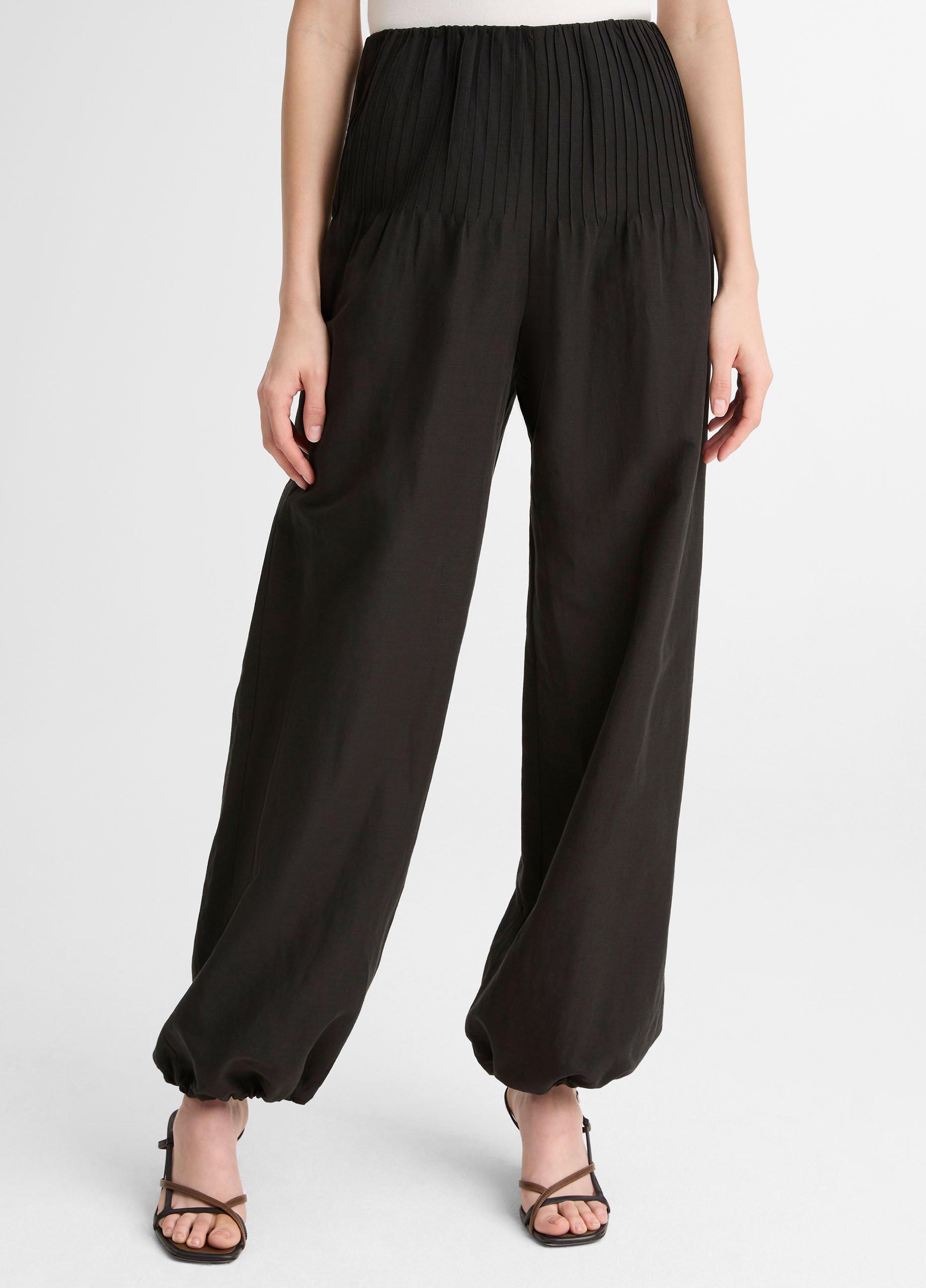Pintuck High-Rise Wide-Leg Drawcord-Hem Pant image number 3