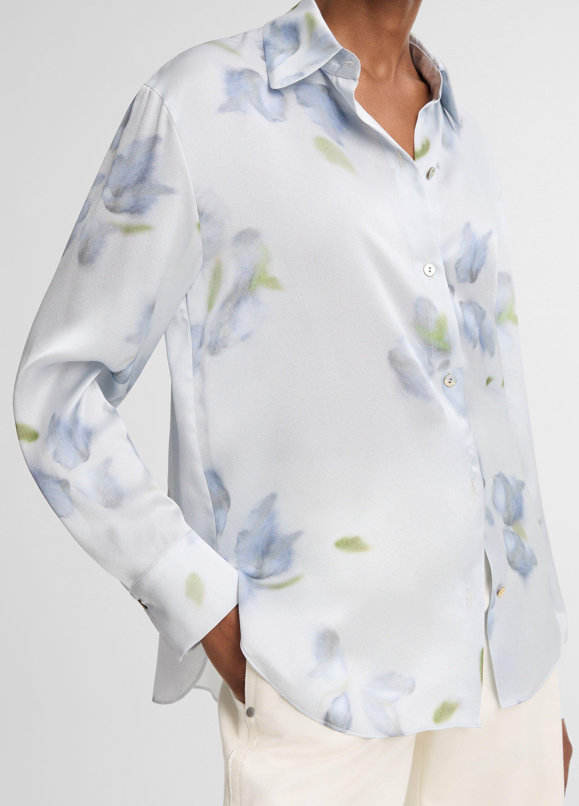Petal Blur Silk Relaxed Button-Front Shirt image number 1