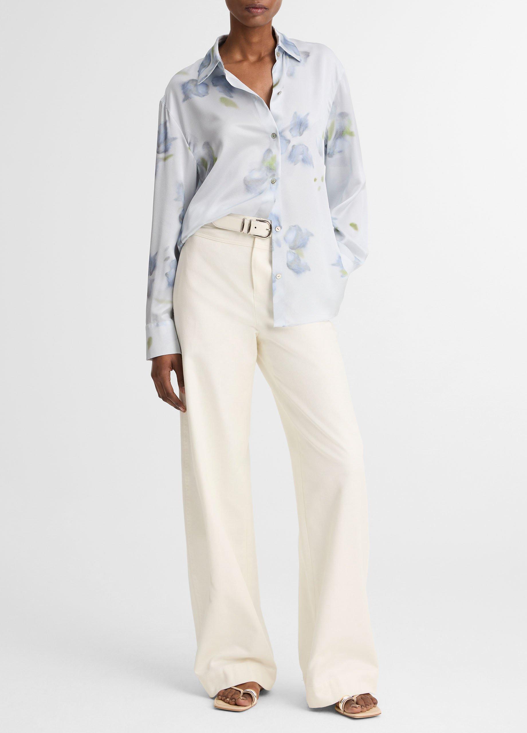 Petal Blur Silk Relaxed Button-Front Shirt image number 3