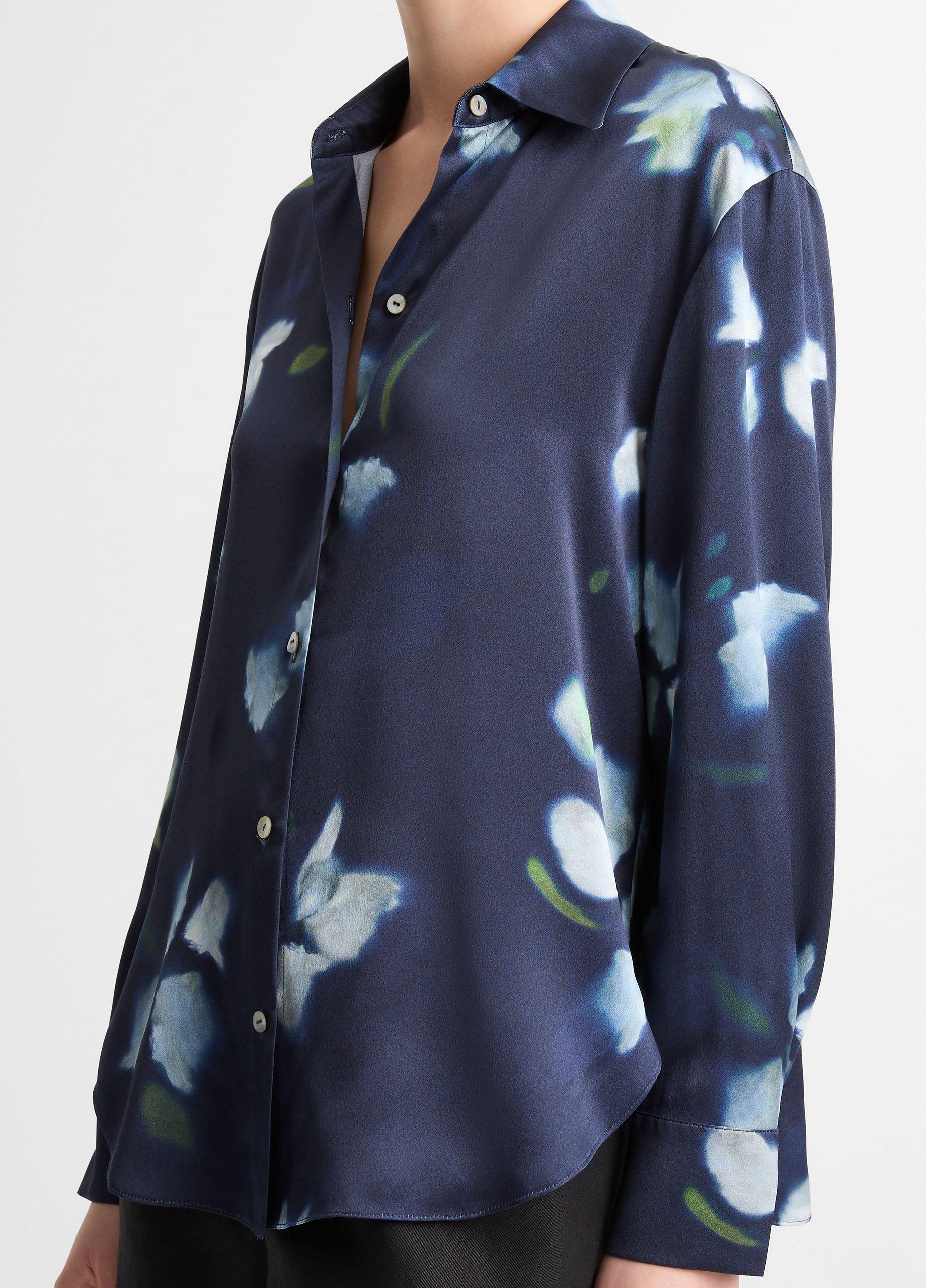 Petal Blur Silk Relaxed Button-Front Shirt image number 1