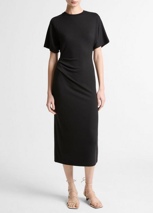Ruched-Side Knit Short-Sleeve Dress