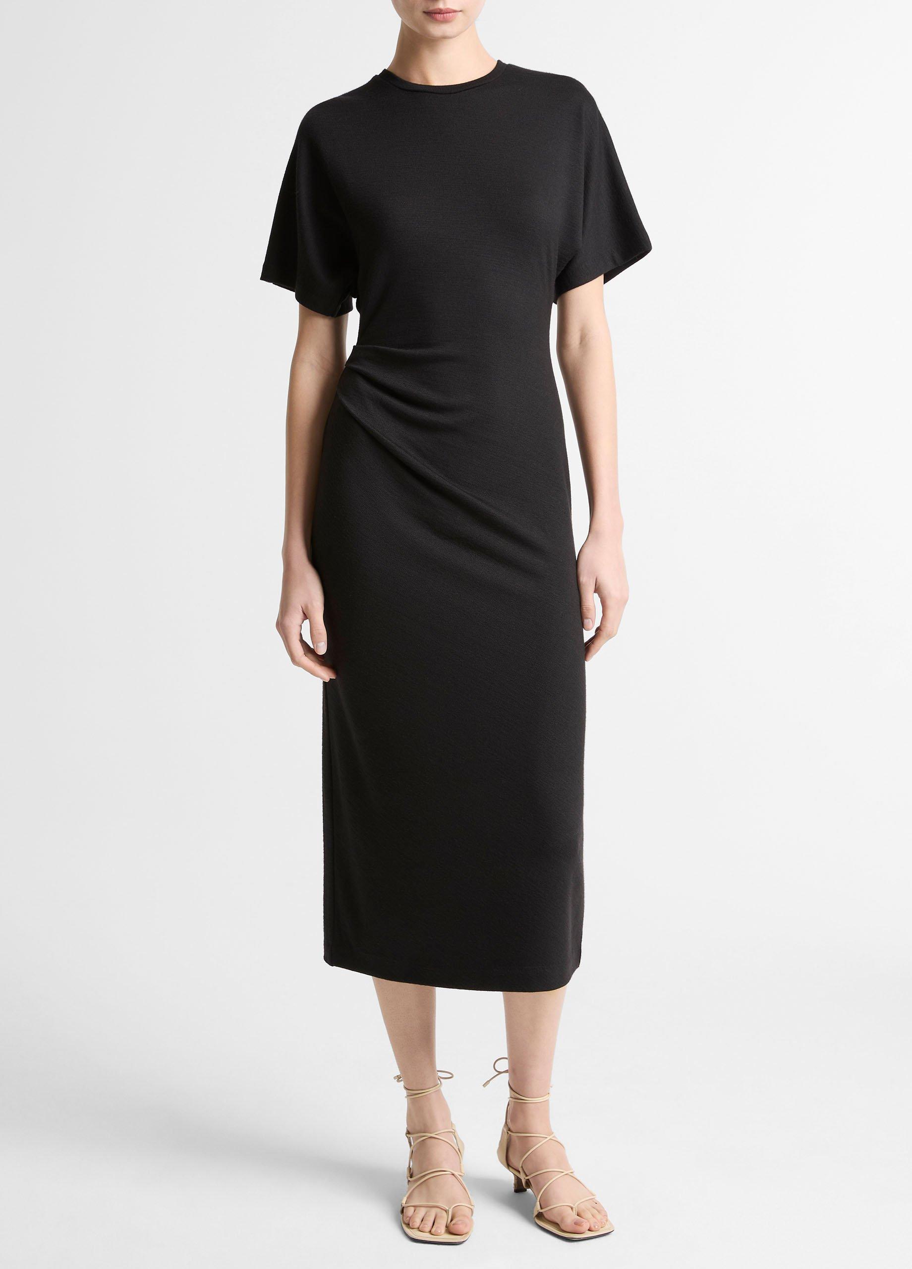 Ruched-Side Matte Jersey Short-Sleeve Dress