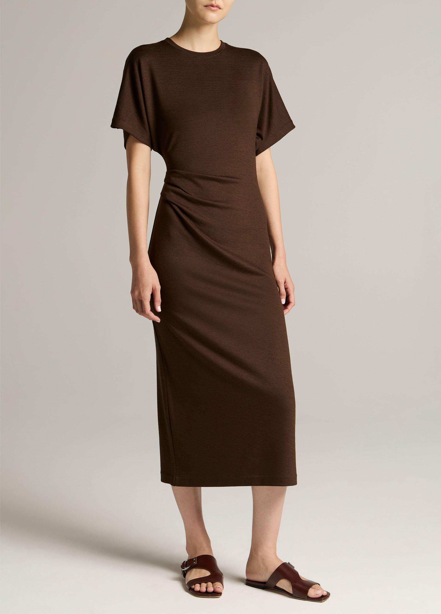 Ruched-Side Knit Short-Sleeve Dress image number 0