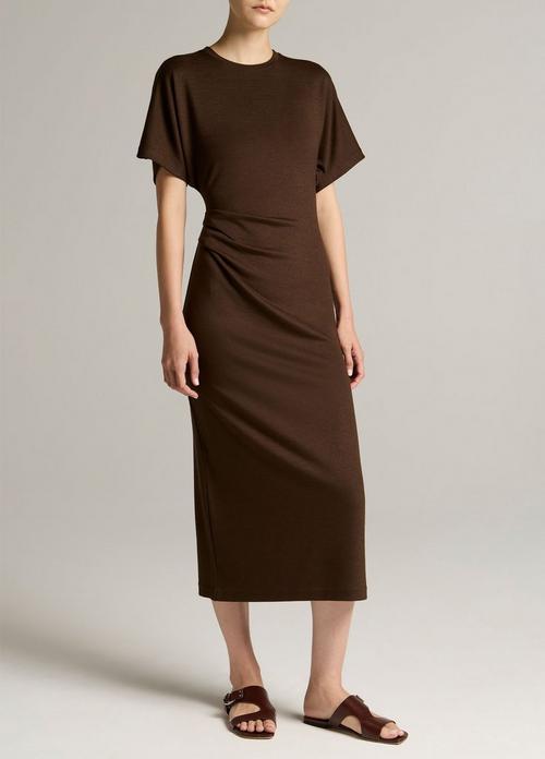 Ruched-Side Knit Short-Sleeve Dress