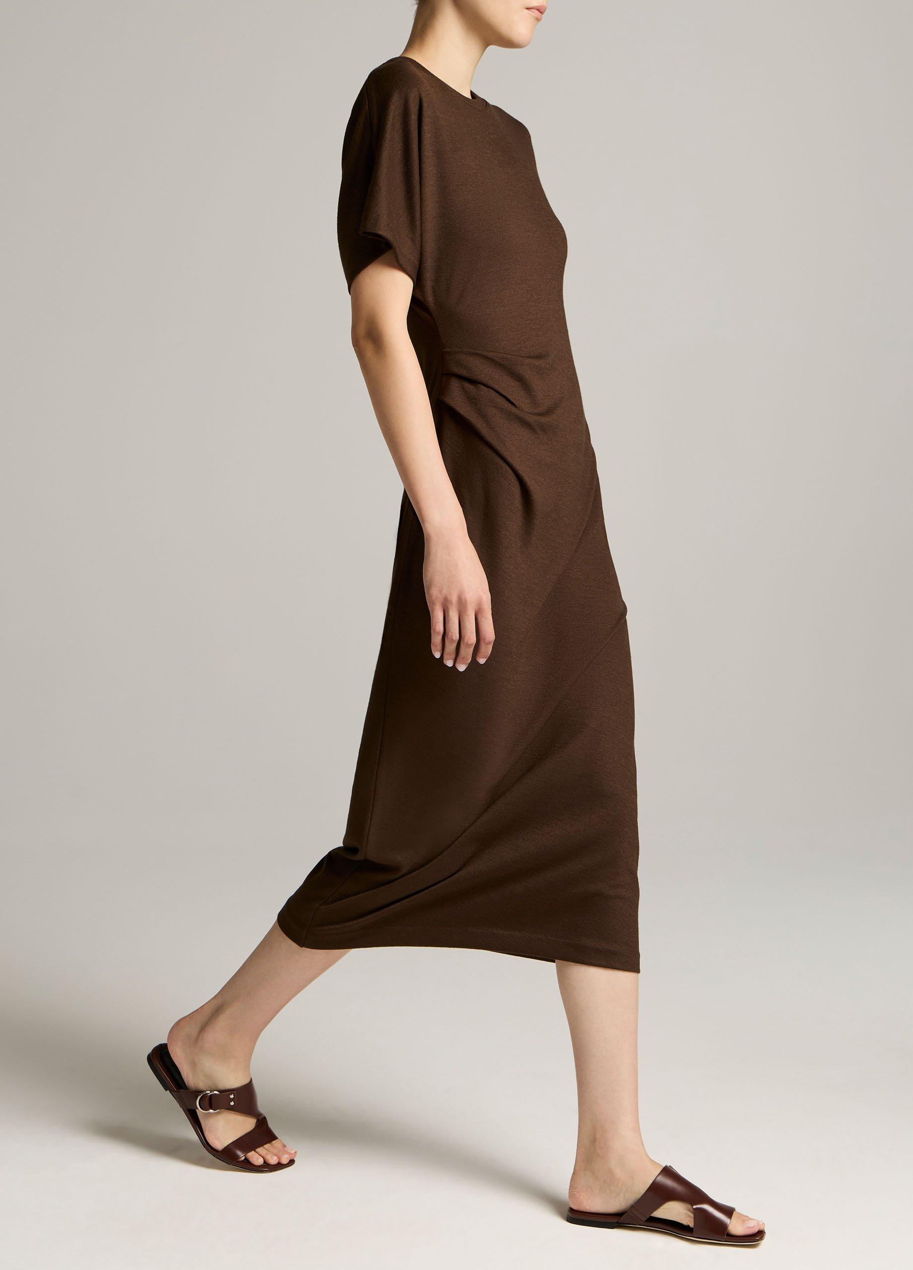 Ruched-Side Knit Short-Sleeve Dress image number 1