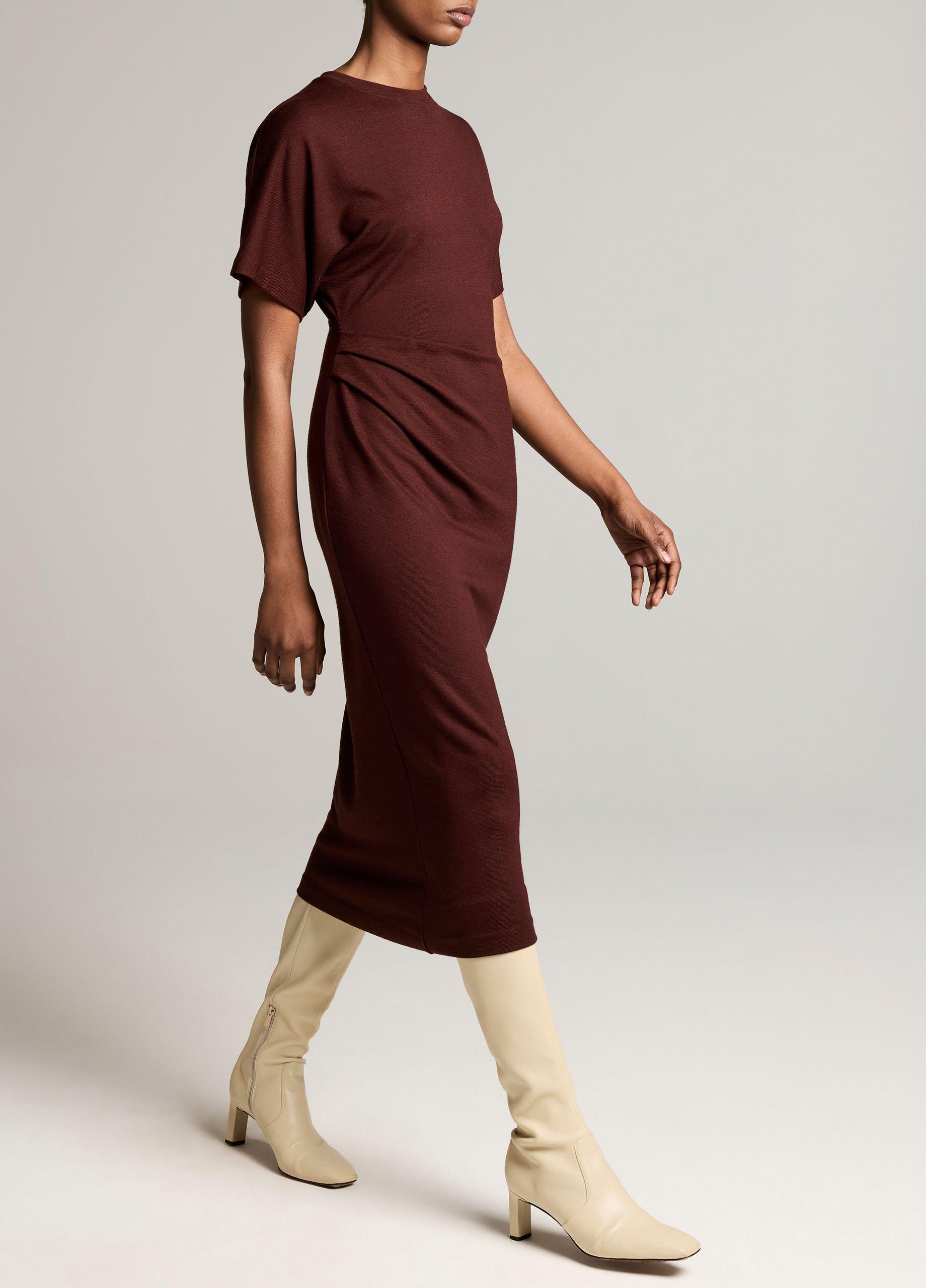 Ruched-Side Knit Short-Sleeve Dress image number 1