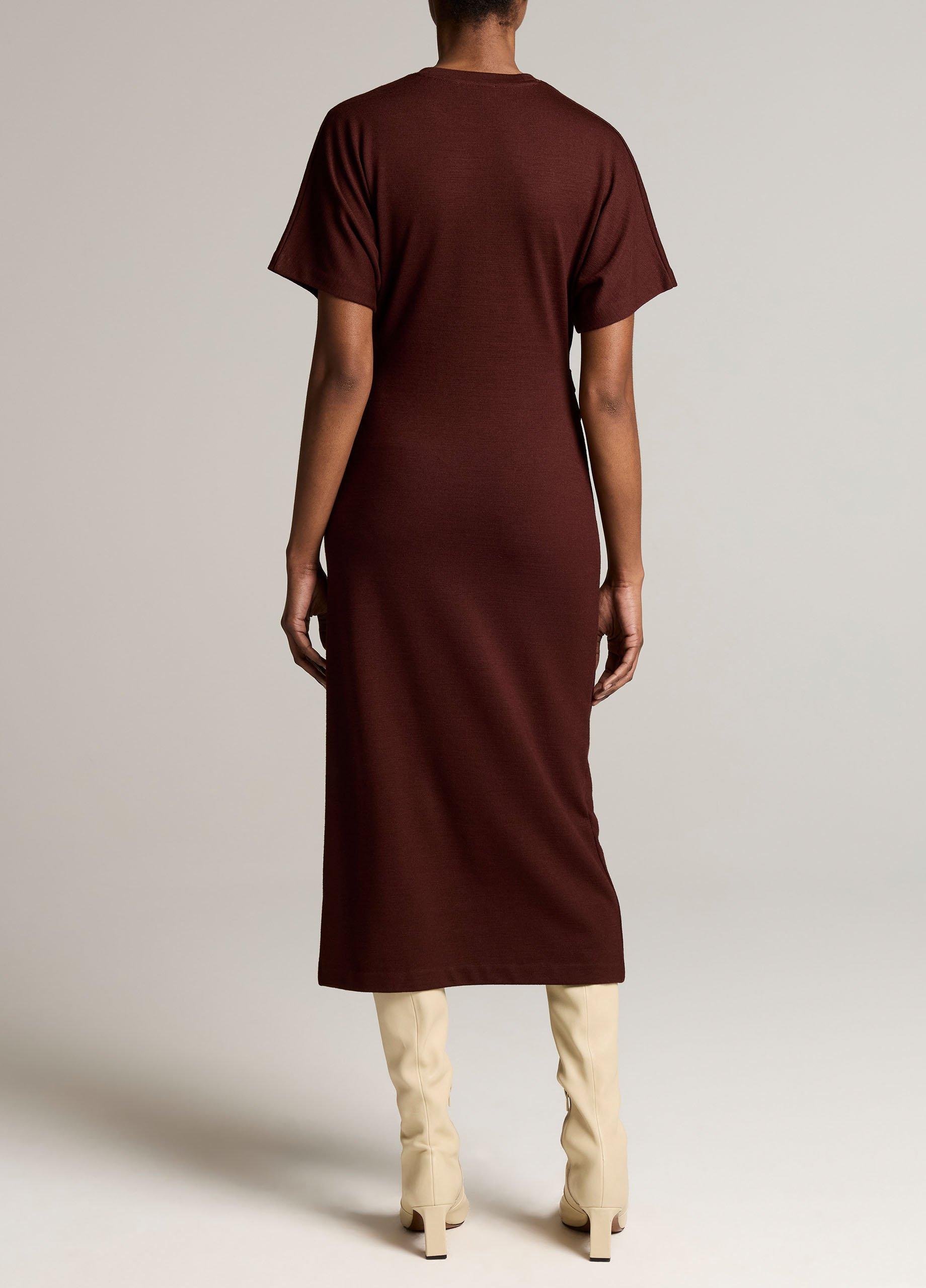 Ruched-Side Knit Short-Sleeve Dress image number 2